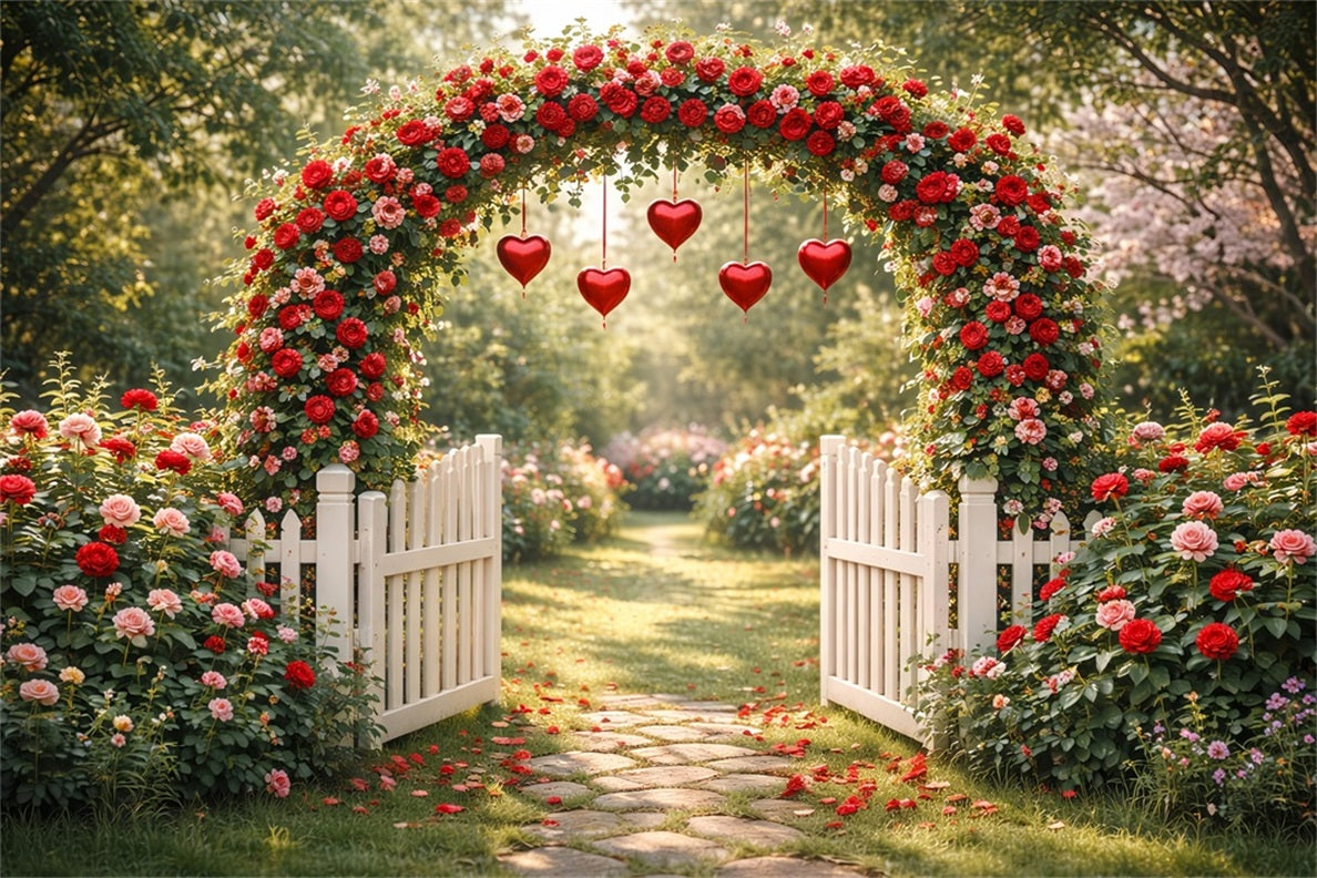 Romantic Backdrop Garden Rose Heart Gate Floral Arch Valentine Backdrop LXX512-170