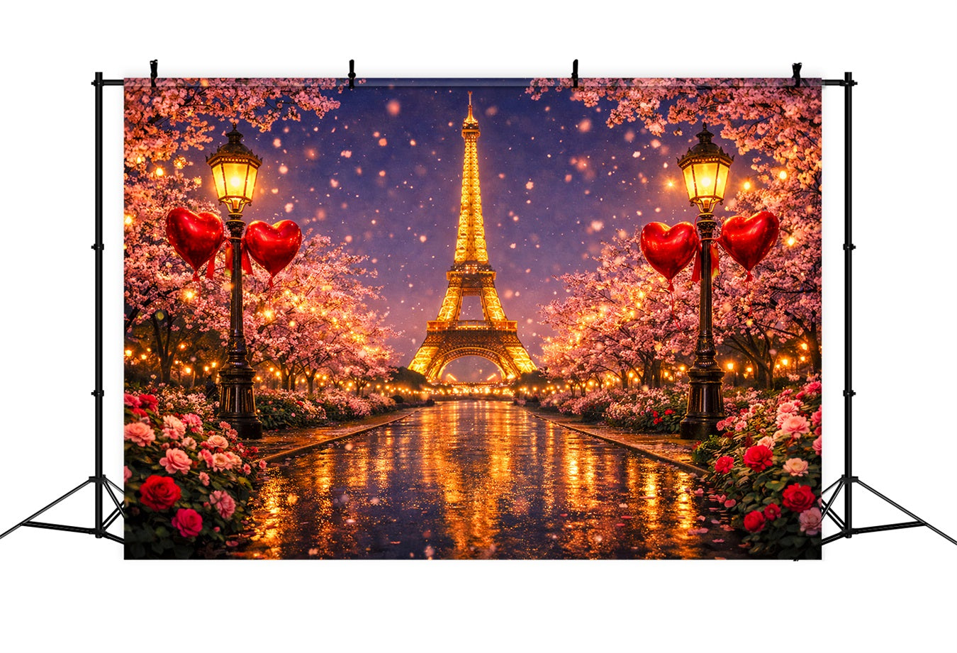 Glitter Valentine Backdrop Paris Eiffel Love Night Heart Backdrop LXX512-171