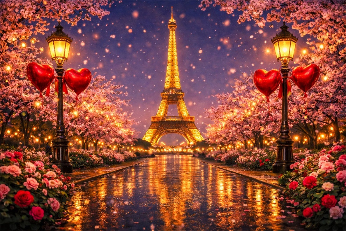Glitter Valentine Backdrop Paris Eiffel Love Night Heart Backdrop LXX512-171