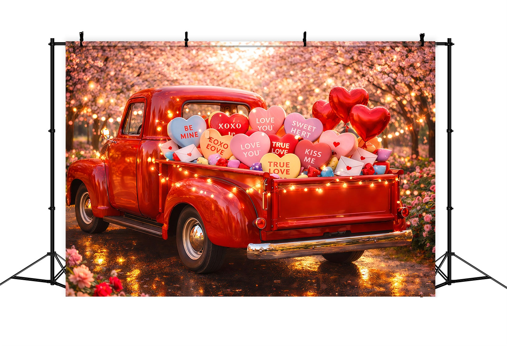 Valentine Backdrops Vintage Love Truck Candy Candy Hearts Backdrop LXX512-172