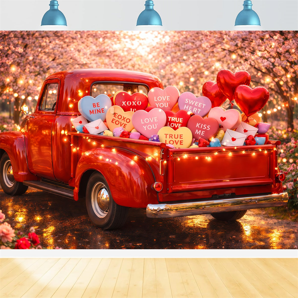 Valentine Backdrops Vintage Love Truck Candy Candy Hearts Backdrop LXX512-172