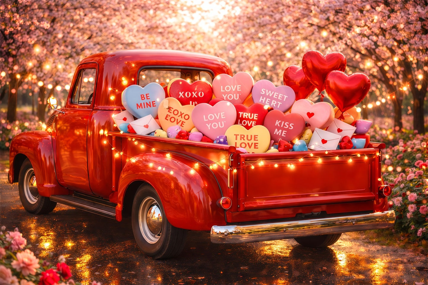 Valentine Backdrops Vintage Love Truck Candy Candy Hearts Backdrop LXX512-172