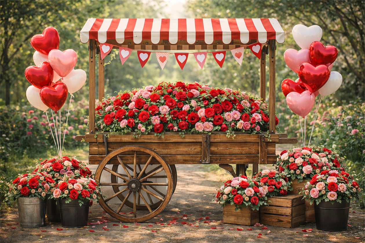 Heart Balloon Backdrop Rustic Rose Cart Hearts Valentine Backdrop Ideas LXX512-174