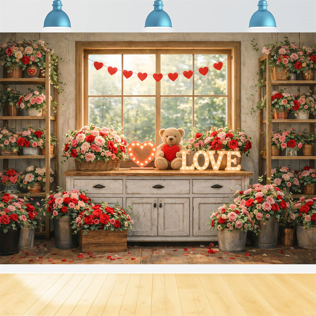 Valentine Photo Backdrop Cozy Window Neon Love Signs Romantic Backdrop LXX512-175