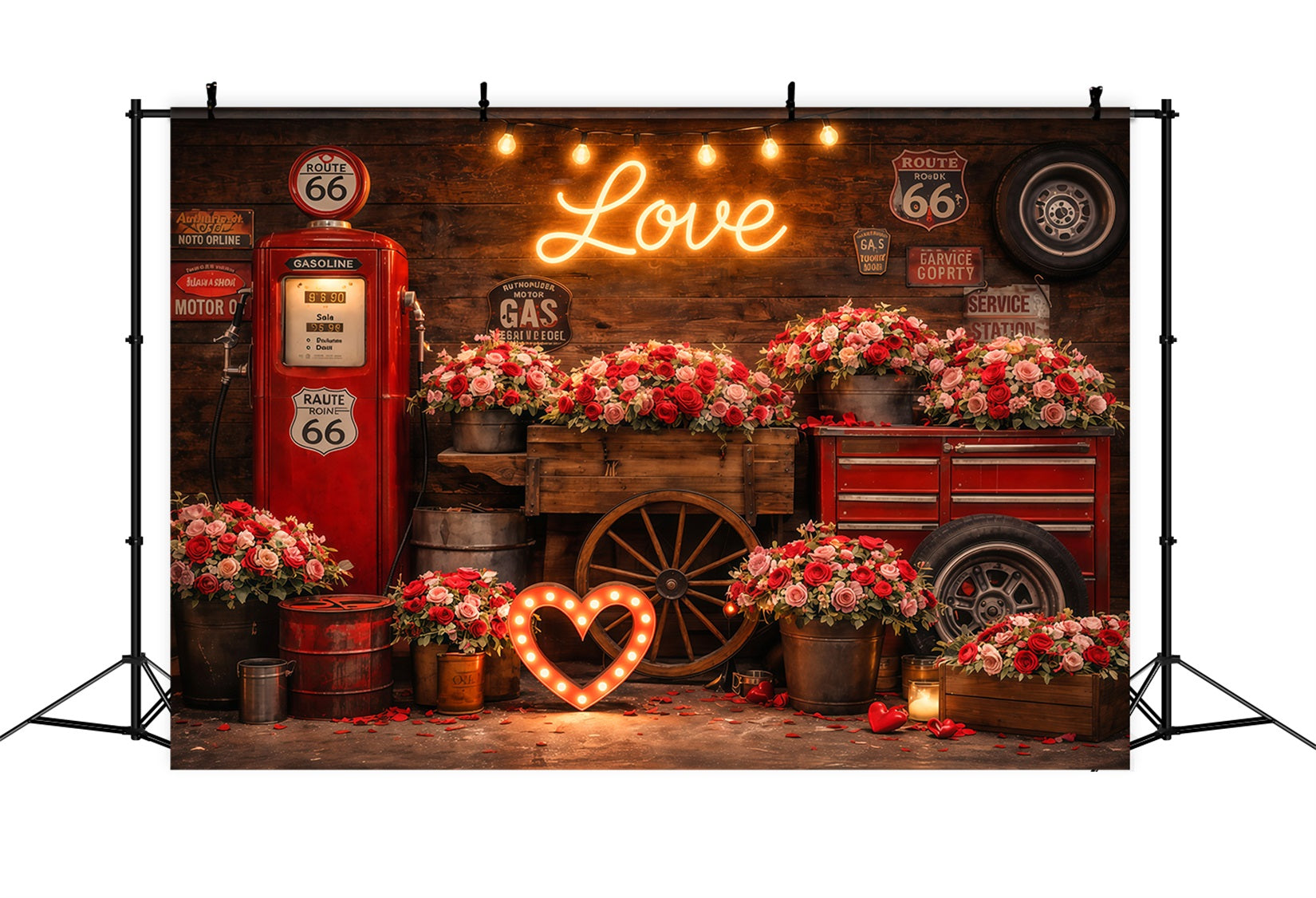 Valentine's Day Photo Backdrop Vintage Love Garage Roses Love Backdrops LXX512-176