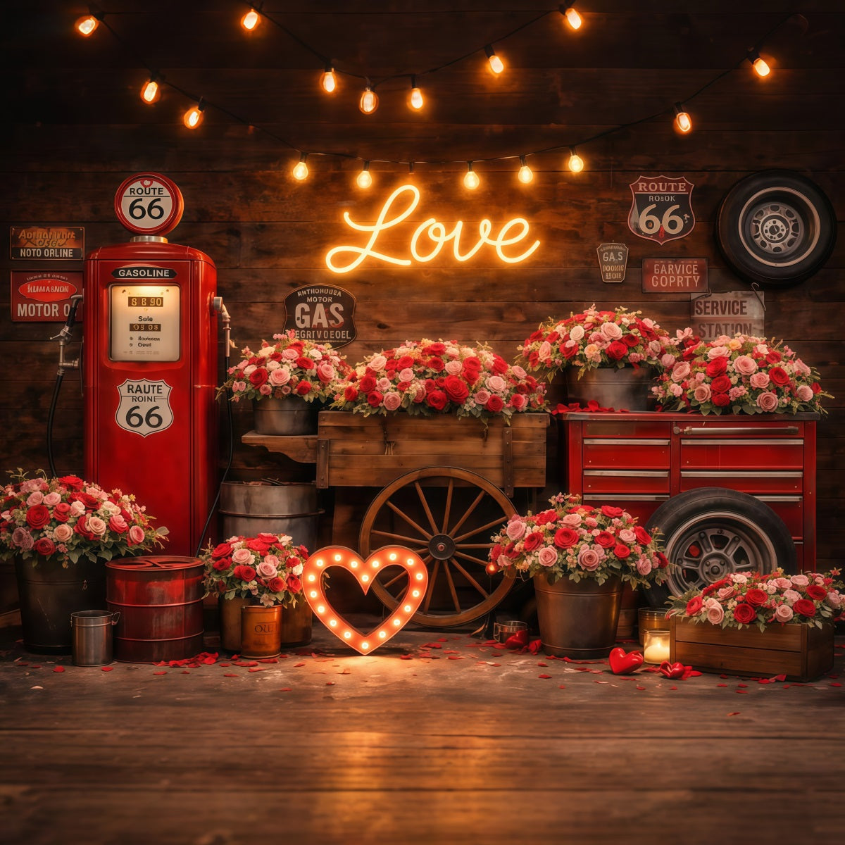 Valentine's Day Photo Backdrop Vintage Love Garage Roses Love Backdrops LXX512-176