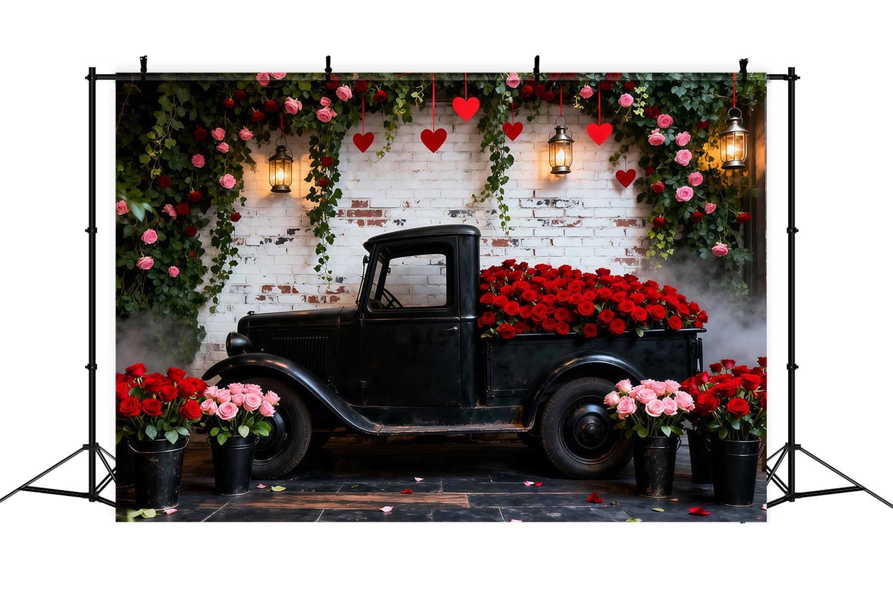 Valentine's Day Backdrops Vintage Red Rose Truck Romantic Backdrop LXX512-178