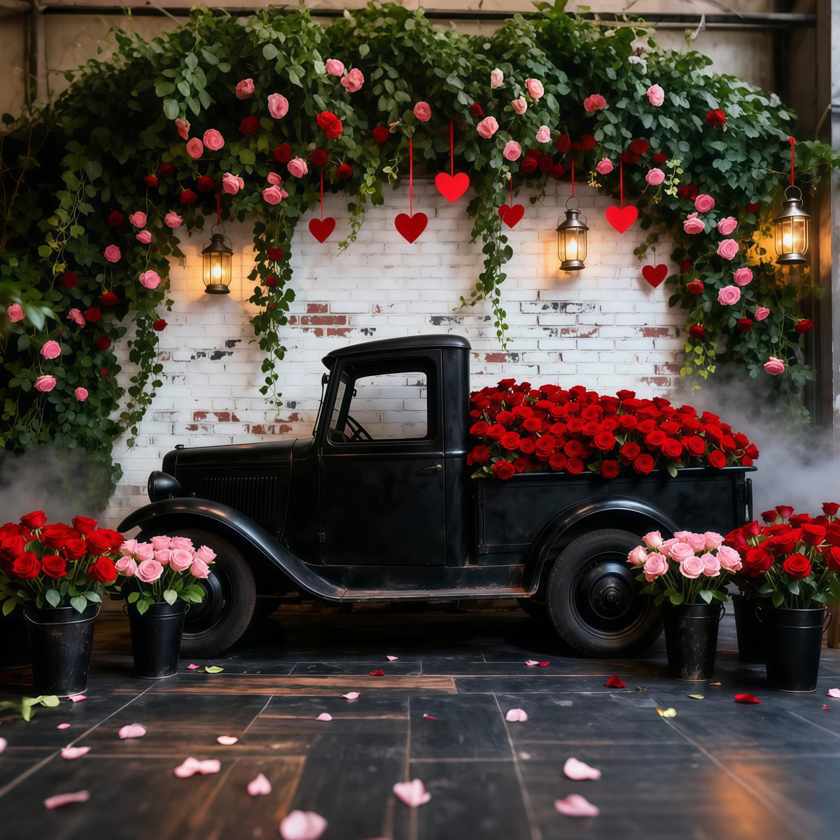 Valentine's Day Backdrops Vintage Red Rose Truck Romantic Backdrop LXX512-178