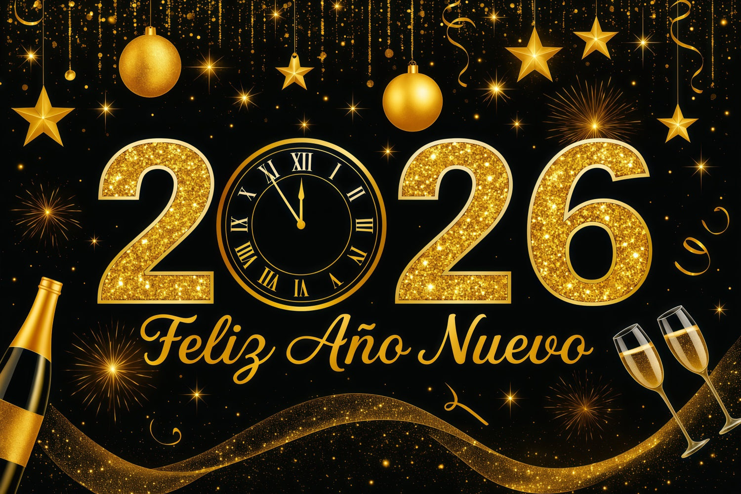 New Year's Backdrop Golden Glitter Countdown Champagne Sparkle Backdrop LXX512-20