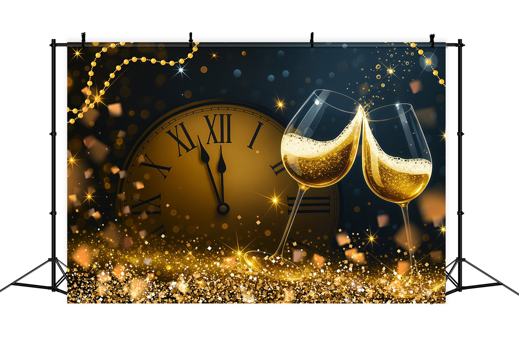New Years Photo Backdrop Countdown Golden Toast Sparkles Bokeh Backdrop LXX512-23