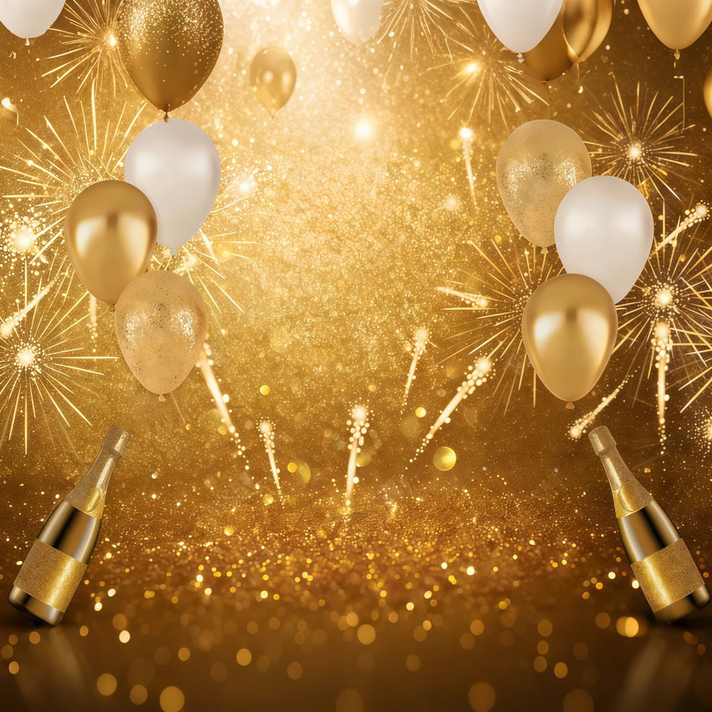 Happy New Year Backdrop Balloons Fireworks Glamour Gold Glitter Backdrop LXX512-24