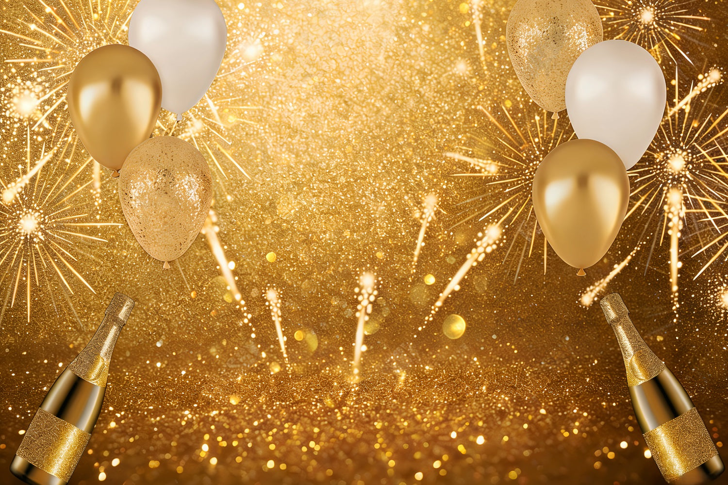 Happy New Year Backdrop Balloons Fireworks Glamour Gold Glitter Backdrop LXX512-24