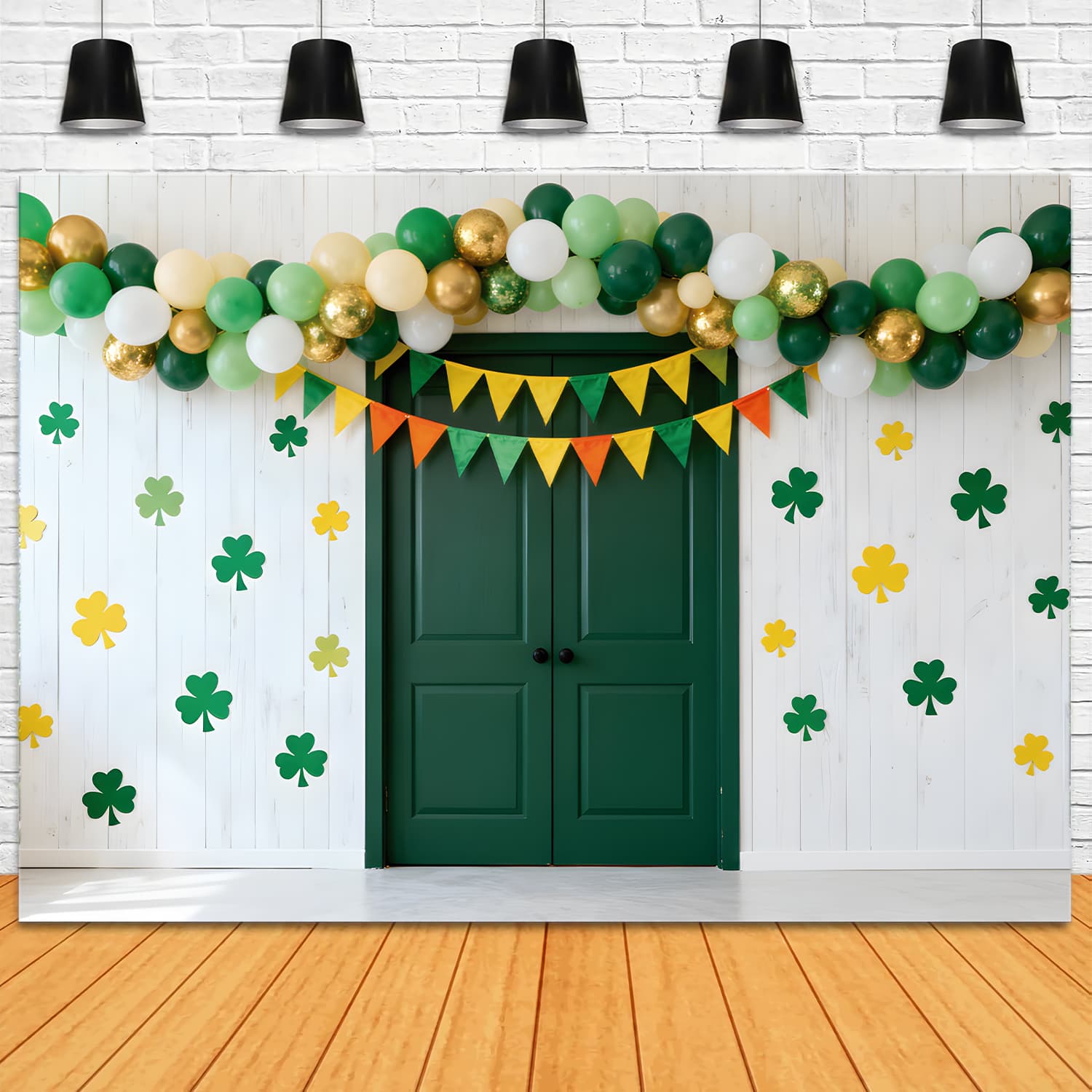 St Patricks Day Backdrop Green Door Shamrock Balloon St Patrick Backdrop LXX512-27