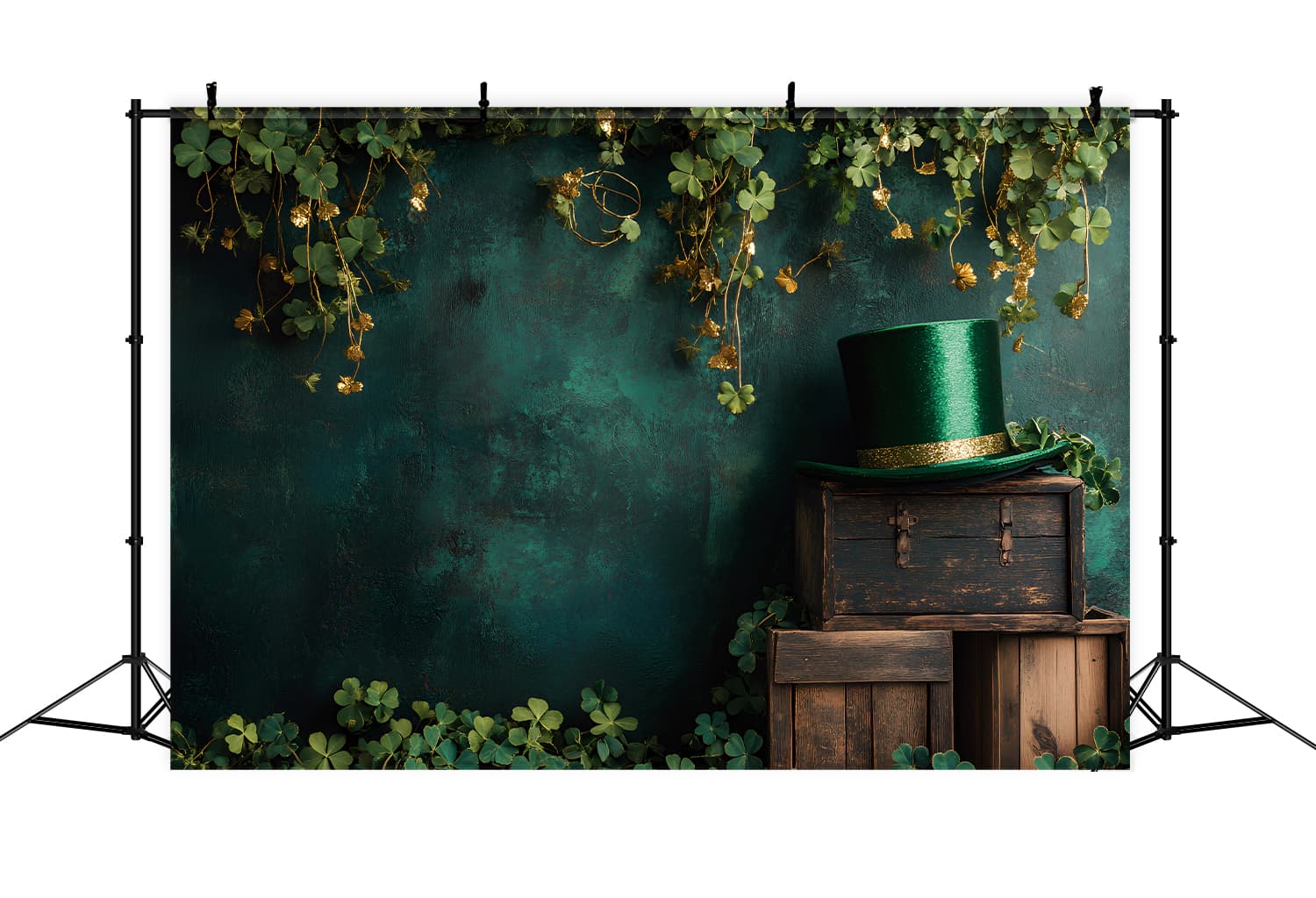 St Patrick's Backdrop Green Top Hat Clover Vines St Patrick's Day Backdrop LXX512-29