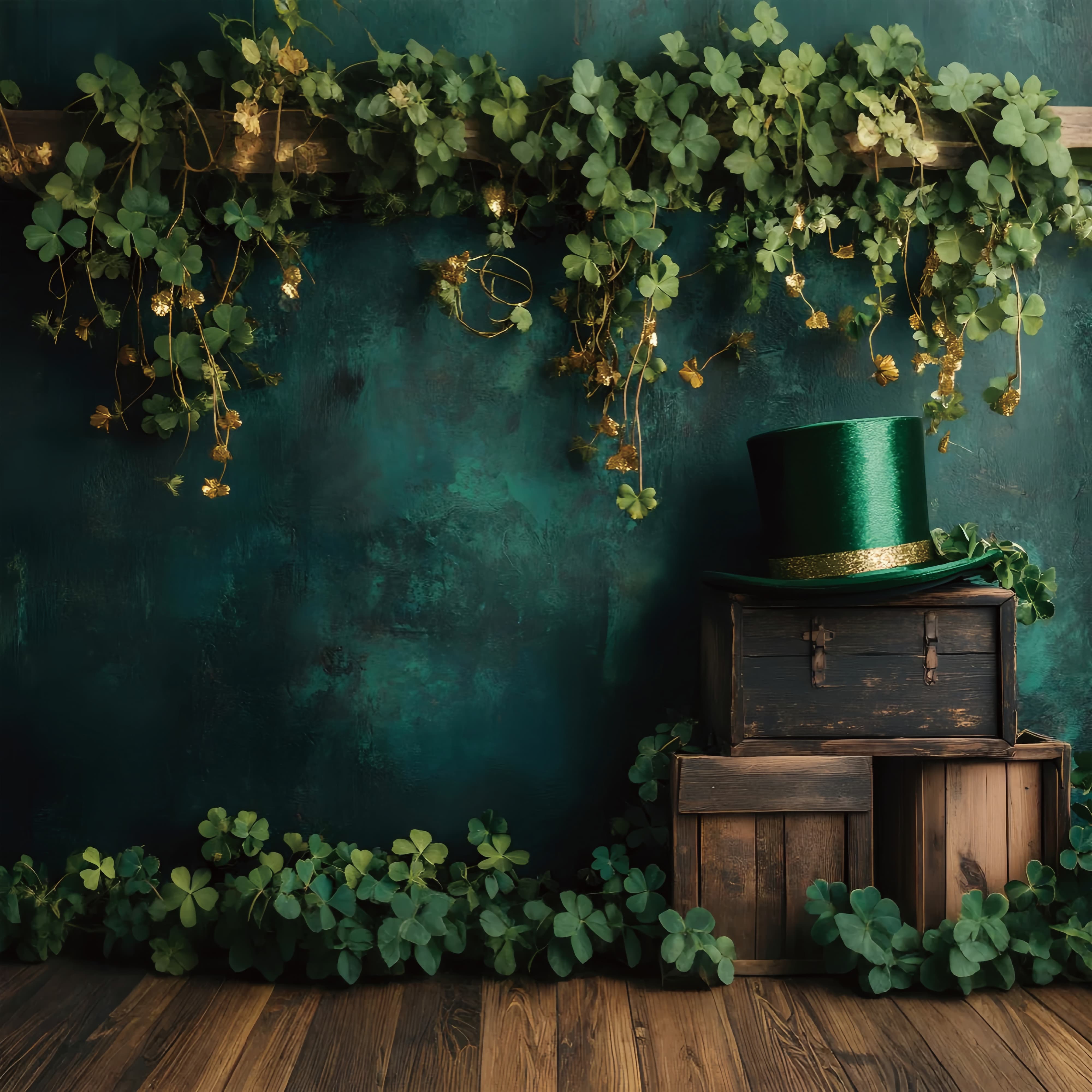 St Patrick's Backdrop Green Top Hat Clover Vines St Patrick's Day Backdrop LXX512-29