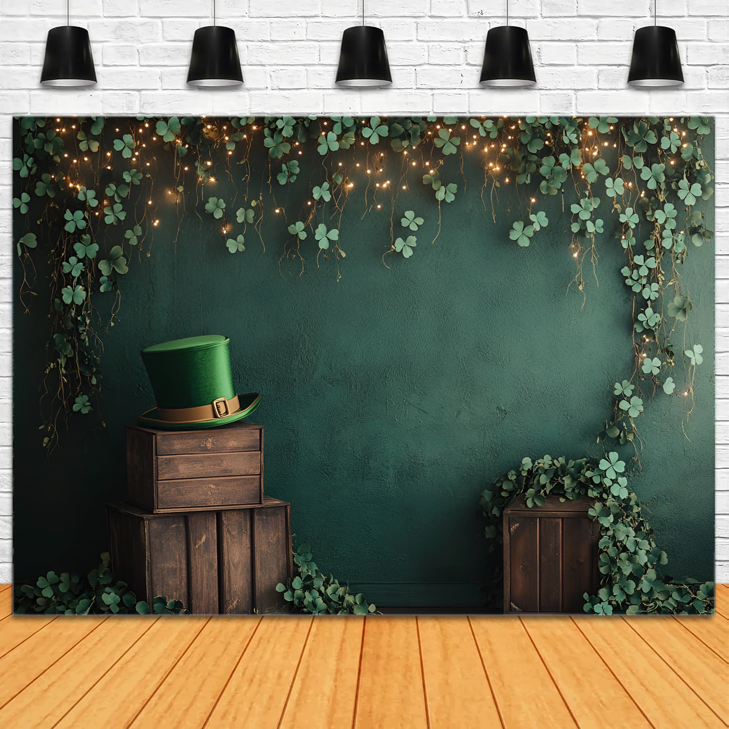 St Patrick's Day Backdrops Clover Garland Green Top Hat Irish Photo Backdrops LXX512-30