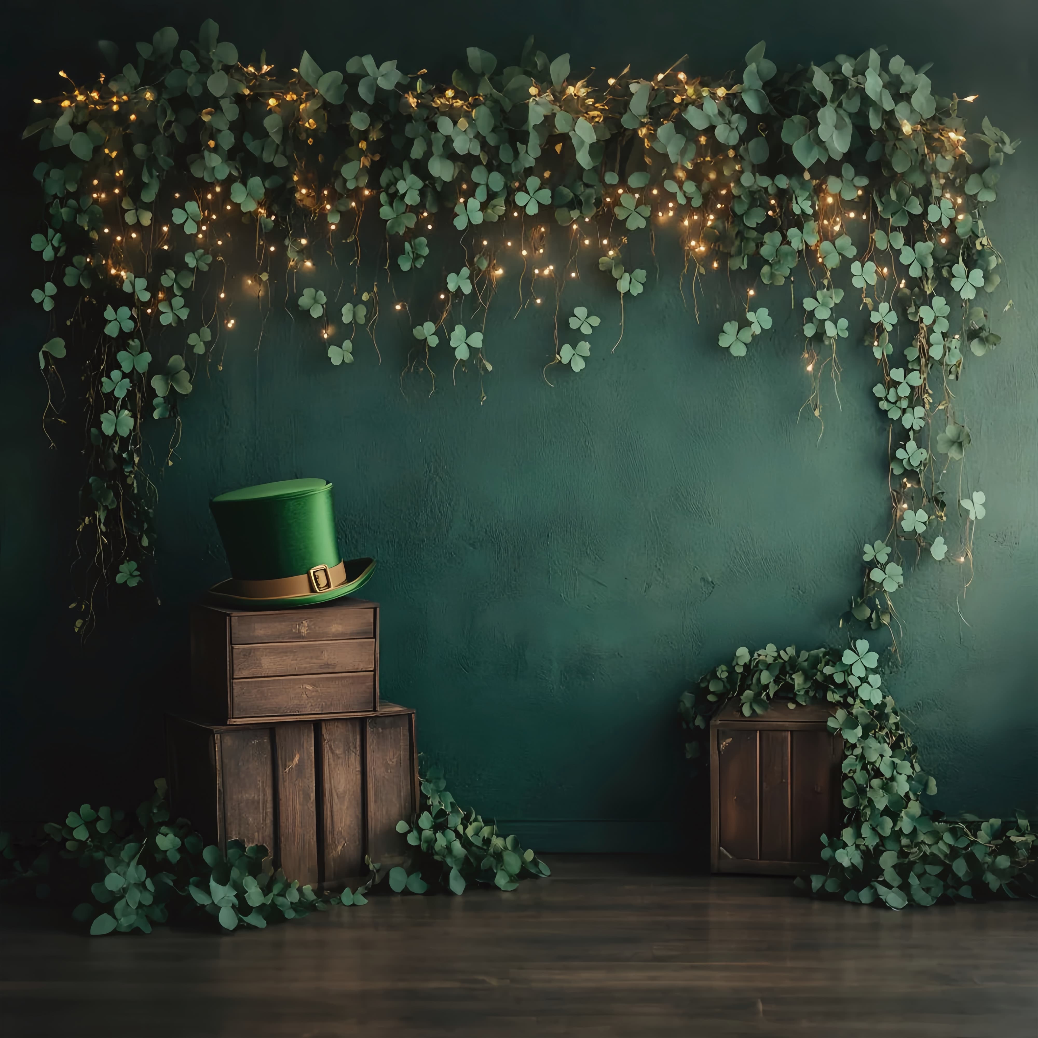 St Patrick's Day Backdrops Clover Garland Green Top Hat Irish Photo Backdrops LXX512-30