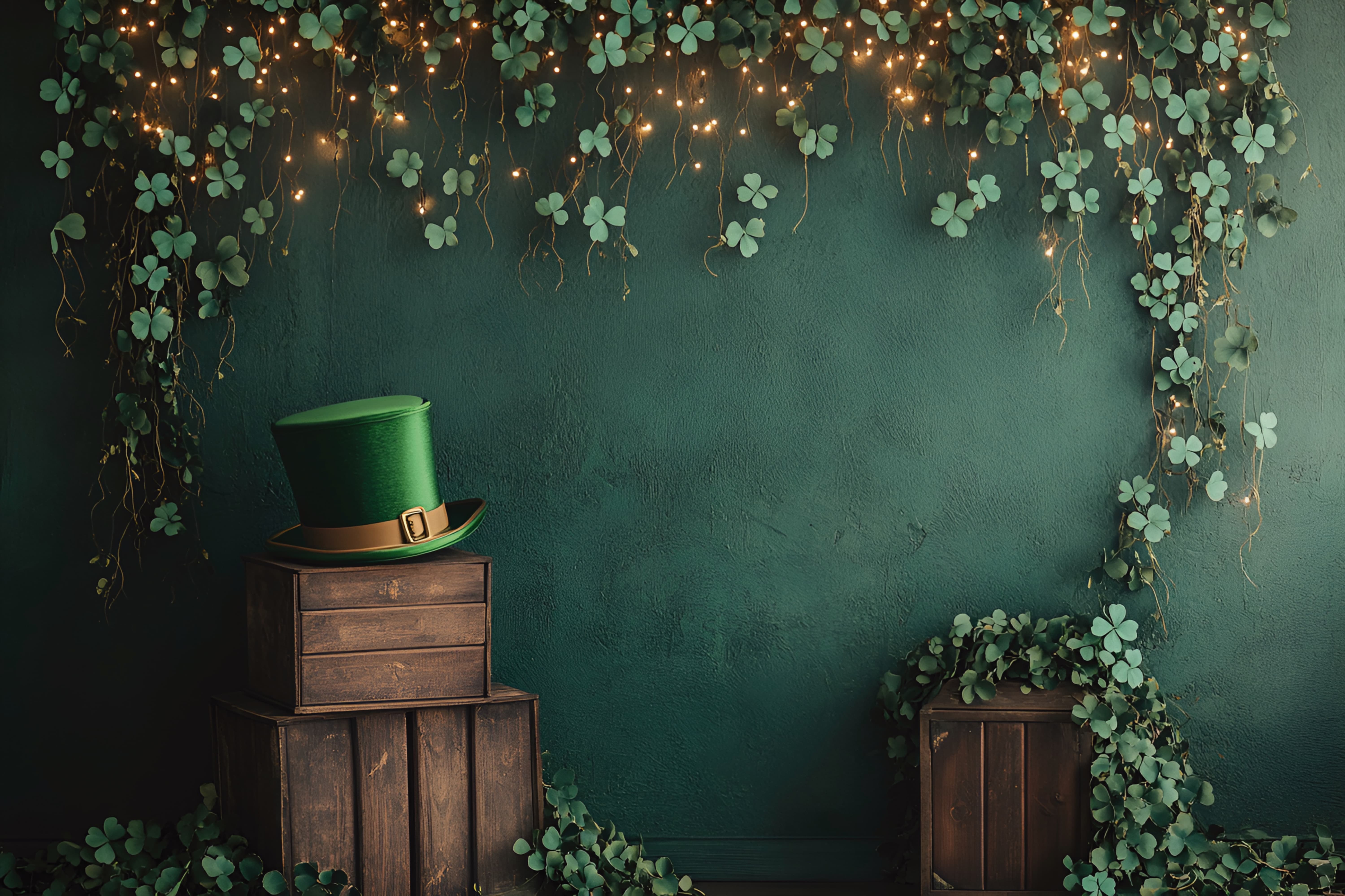 St Patrick's Day Backdrops Clover Garland Green Top Hat Irish Photo Ba