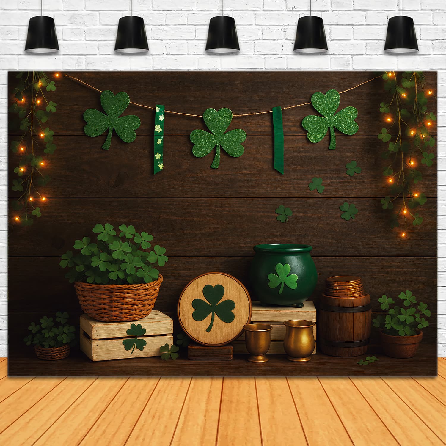 St Patricks Backdrop Rustic Shamrock Green Pot St Patrick's Day Backdrop LXX512-31