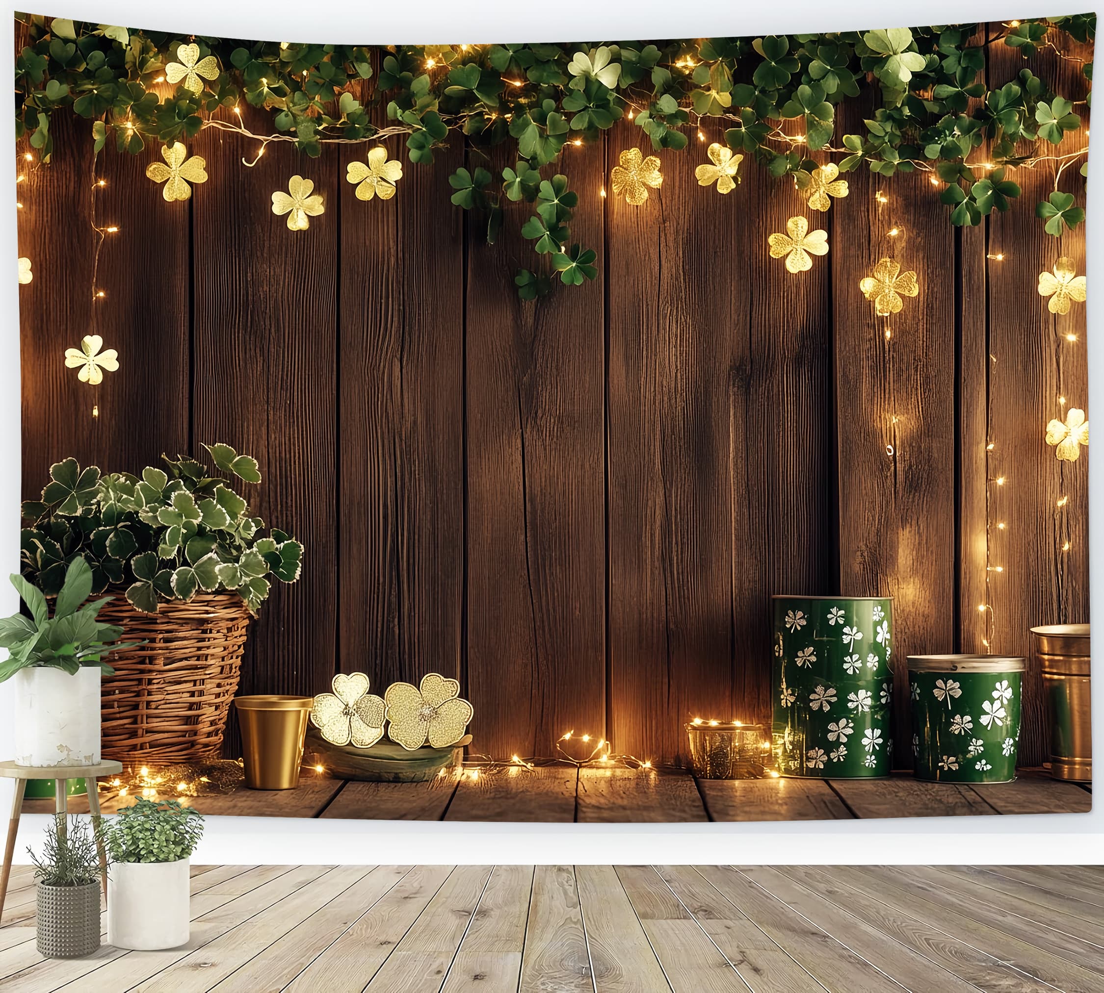 St Patrick's Backdrop Enchanted Clover String Lights Irish Photo Backdrops LXX512-33