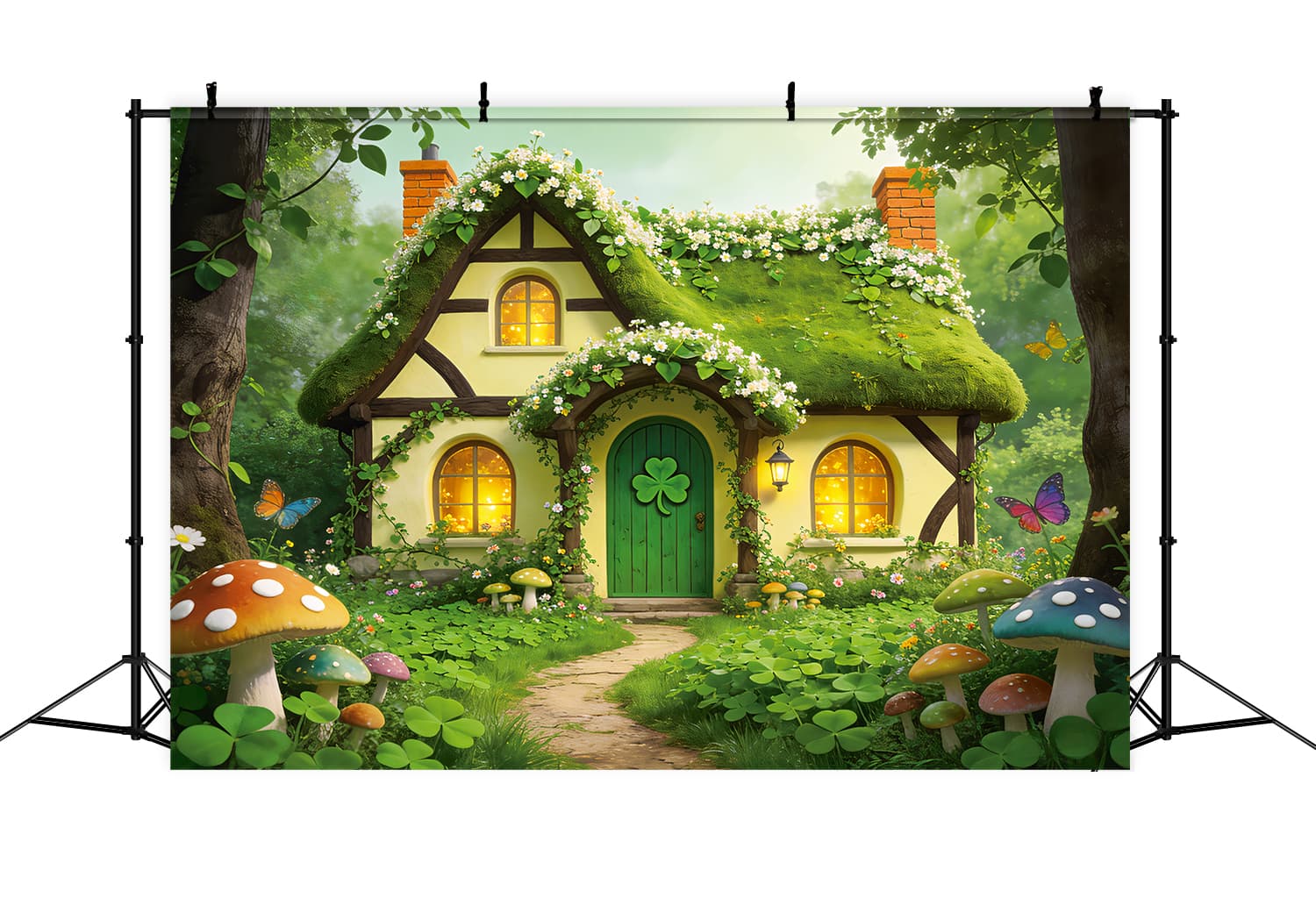 Saint Patrick's Day Backdrop Shamrock Forest Cottage St Patrick Backdrop LXX512-35