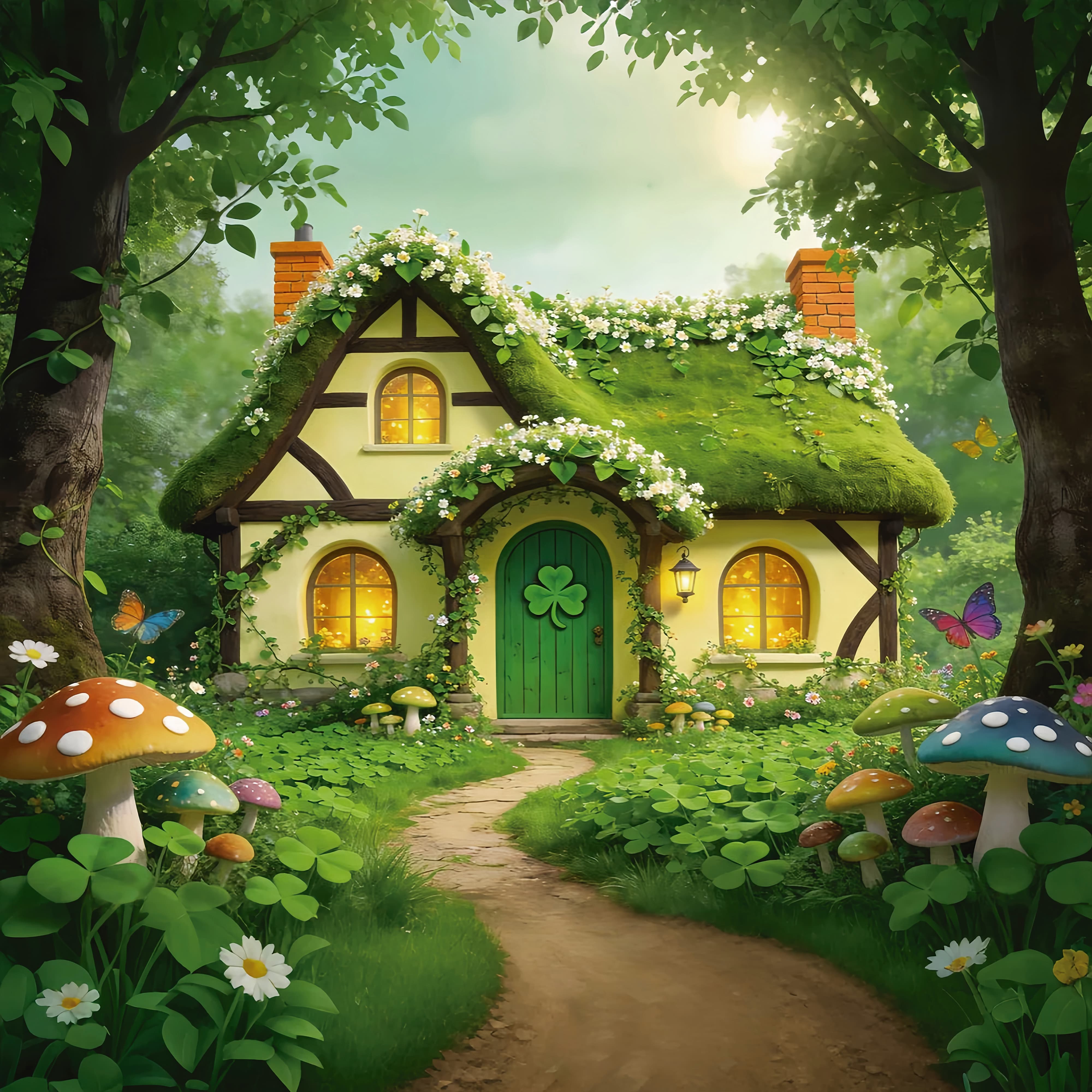 Saint Patrick's Day Backdrop Shamrock Forest Cottage St Patrick Backdrop LXX512-35