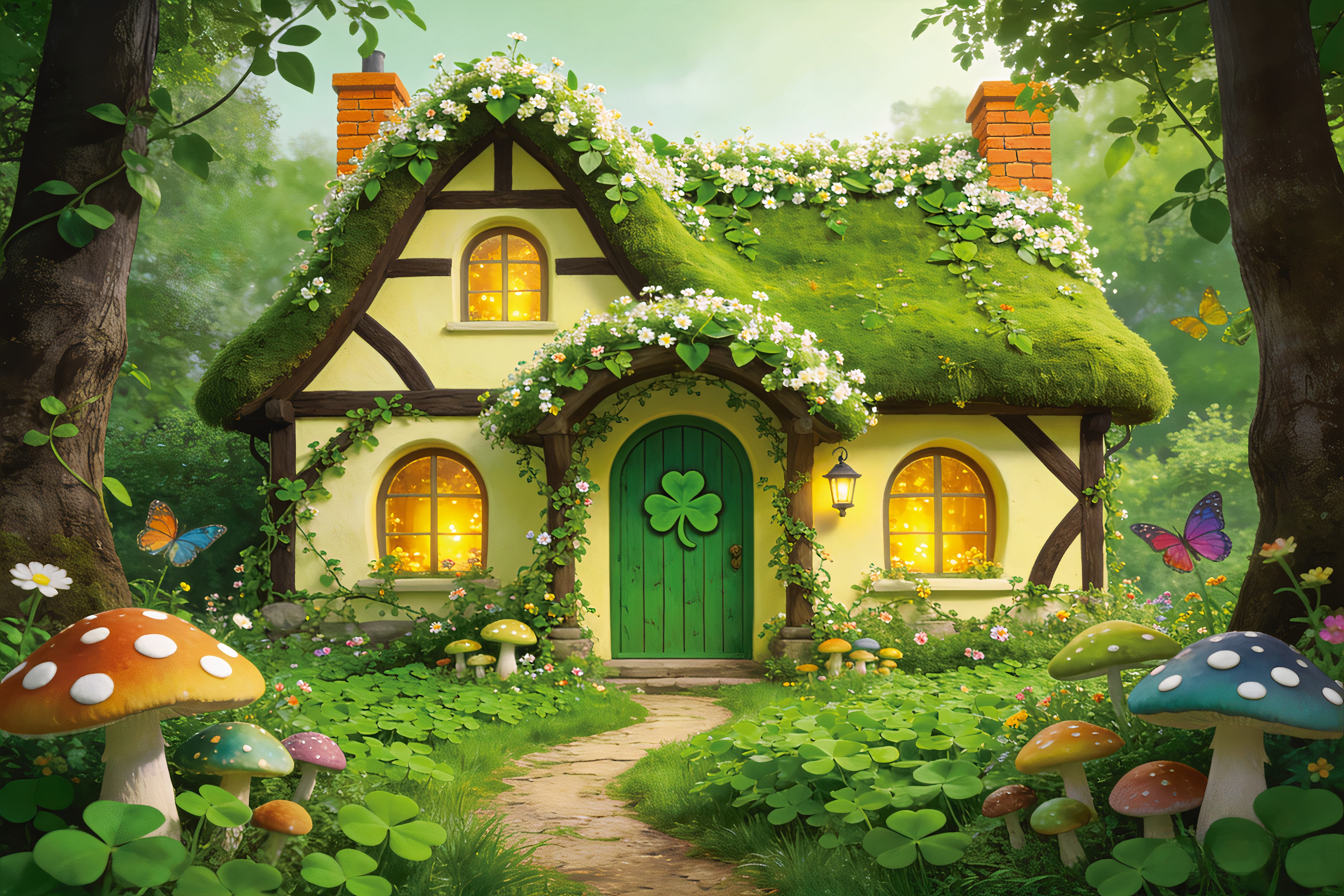 Saint Patrick's Day Backdrop Shamrock Forest Cottage St Patrick Backdrop LXX512-35