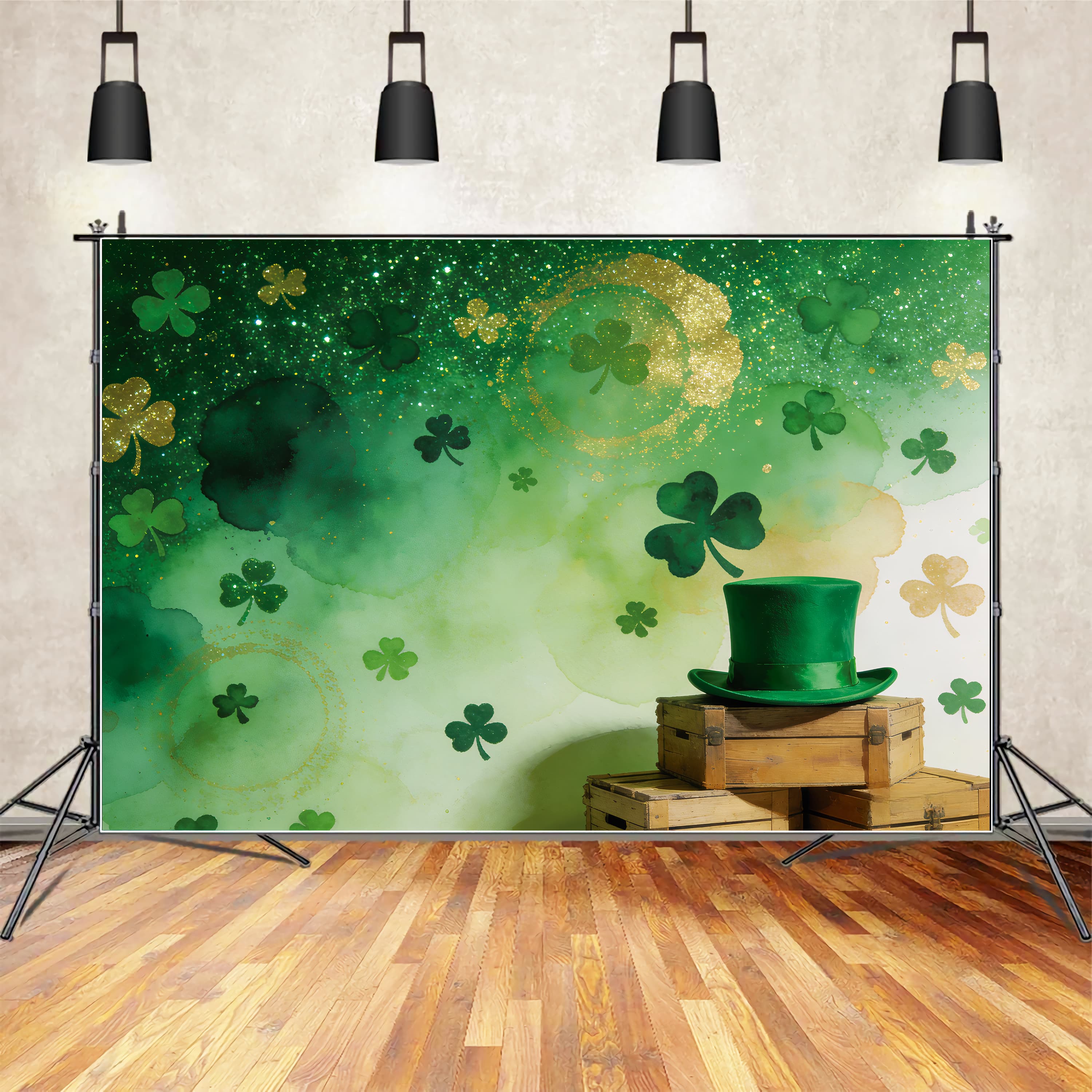 St Patrick's Day Backdrop Green Sequin Glitter Clover Irish Backdrops LXX512-40