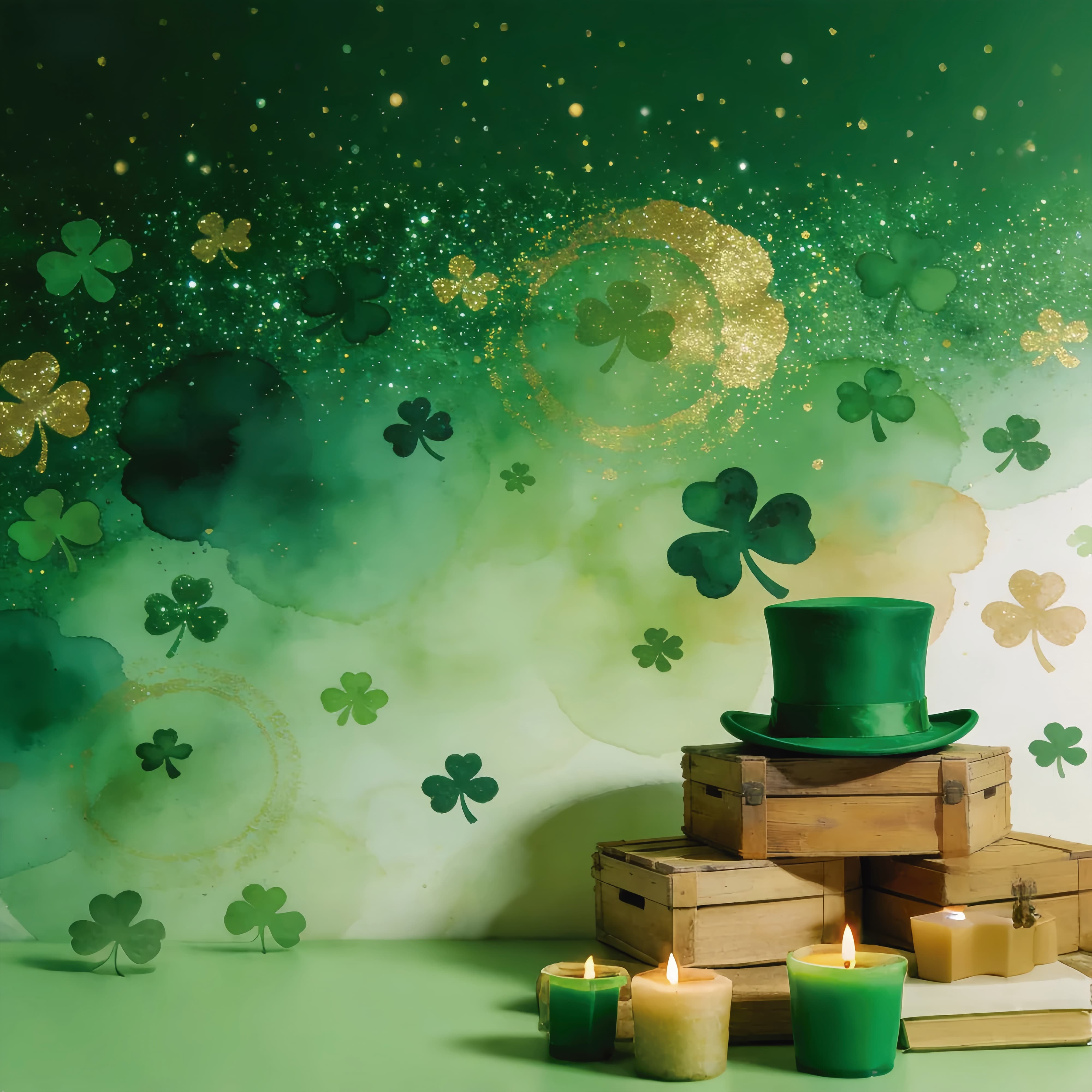 St Patrick's Day Backdrop Green Sequin Glitter Clover Irish Backdrops LXX512-40