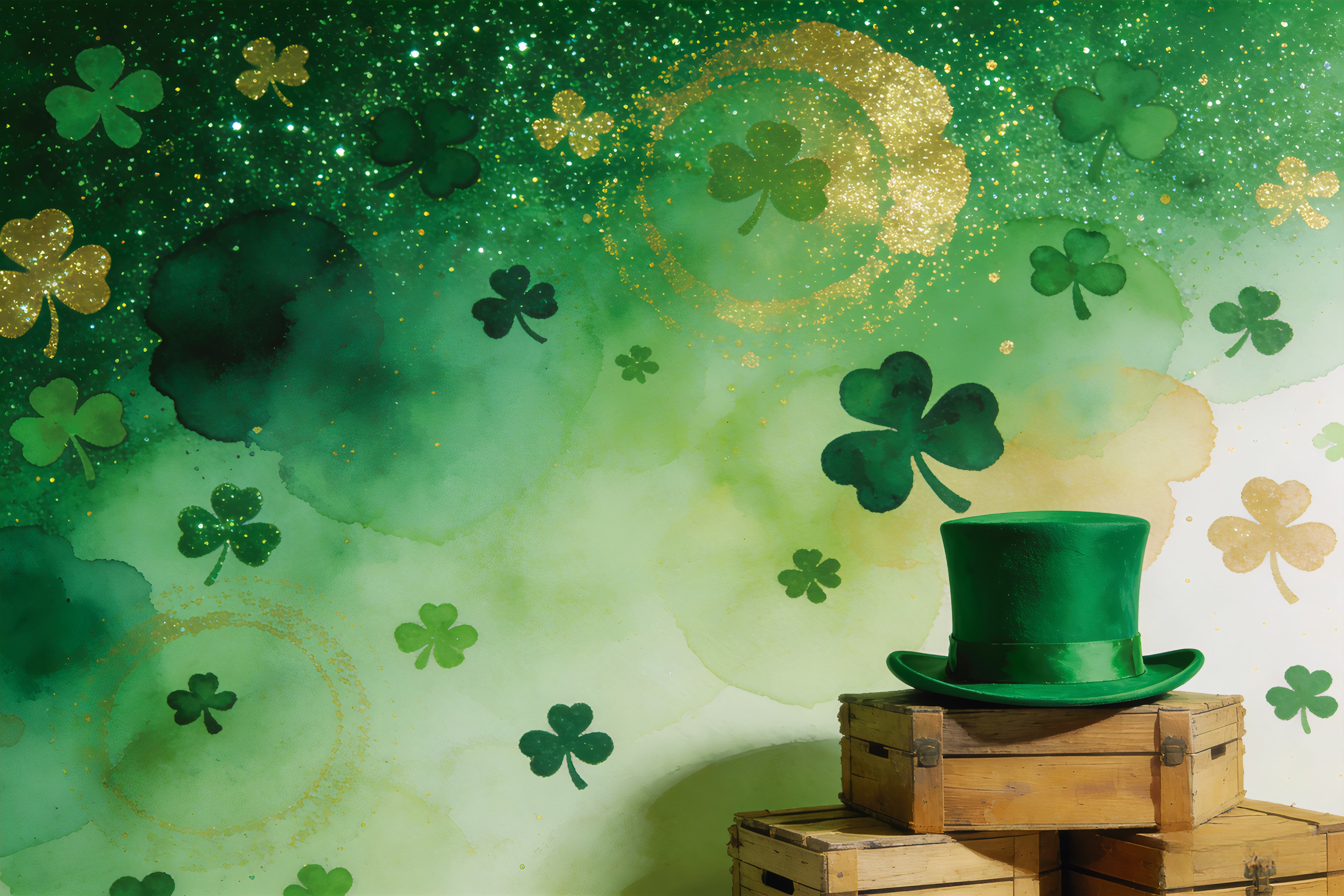 St Patrick's Day Backdrop Green Sequin Glitter Clover Irish Backdrops LXX512-40