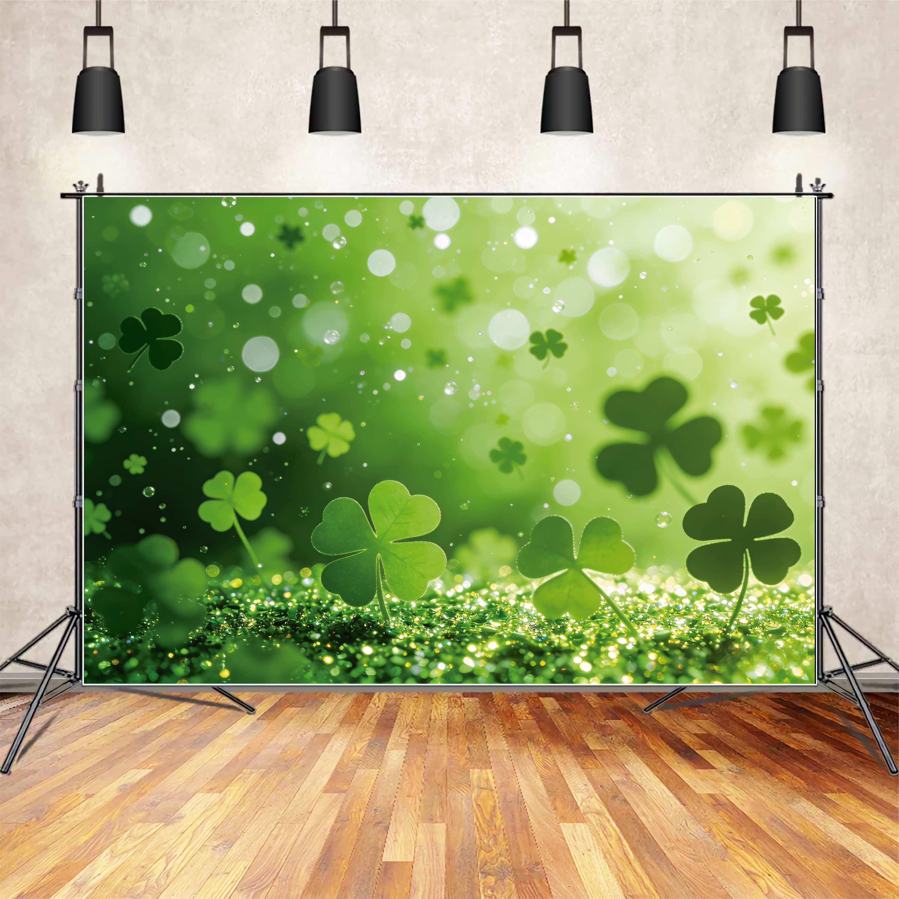 St Patrick's Day Photo Backdrops Soft Bokeh Clover Glow Lucky One Backdrop LXX512-41
