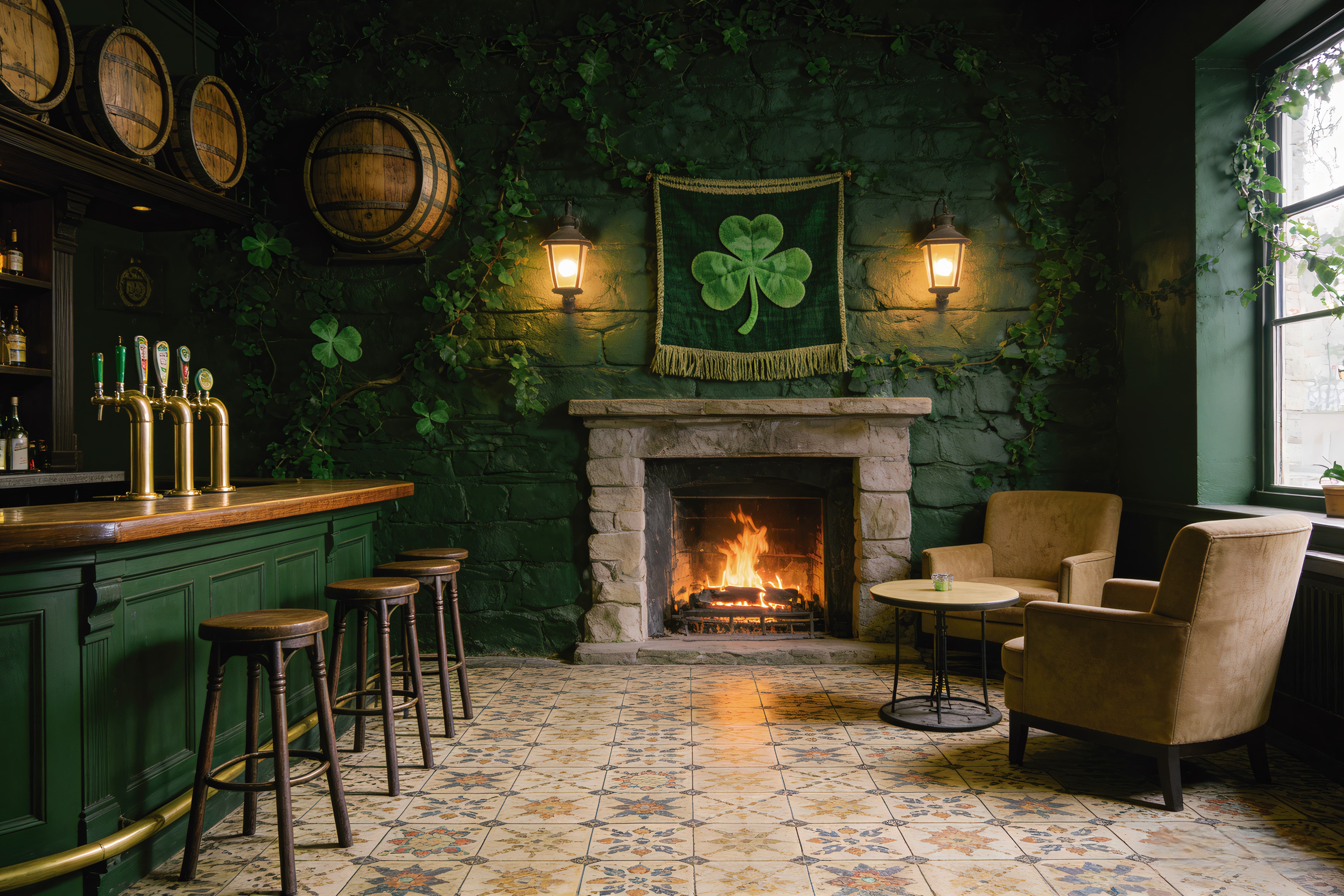St Patrick's Day Backdrop Irish Pub Fireplace Interior St Patrick Backdrop LXX512-43