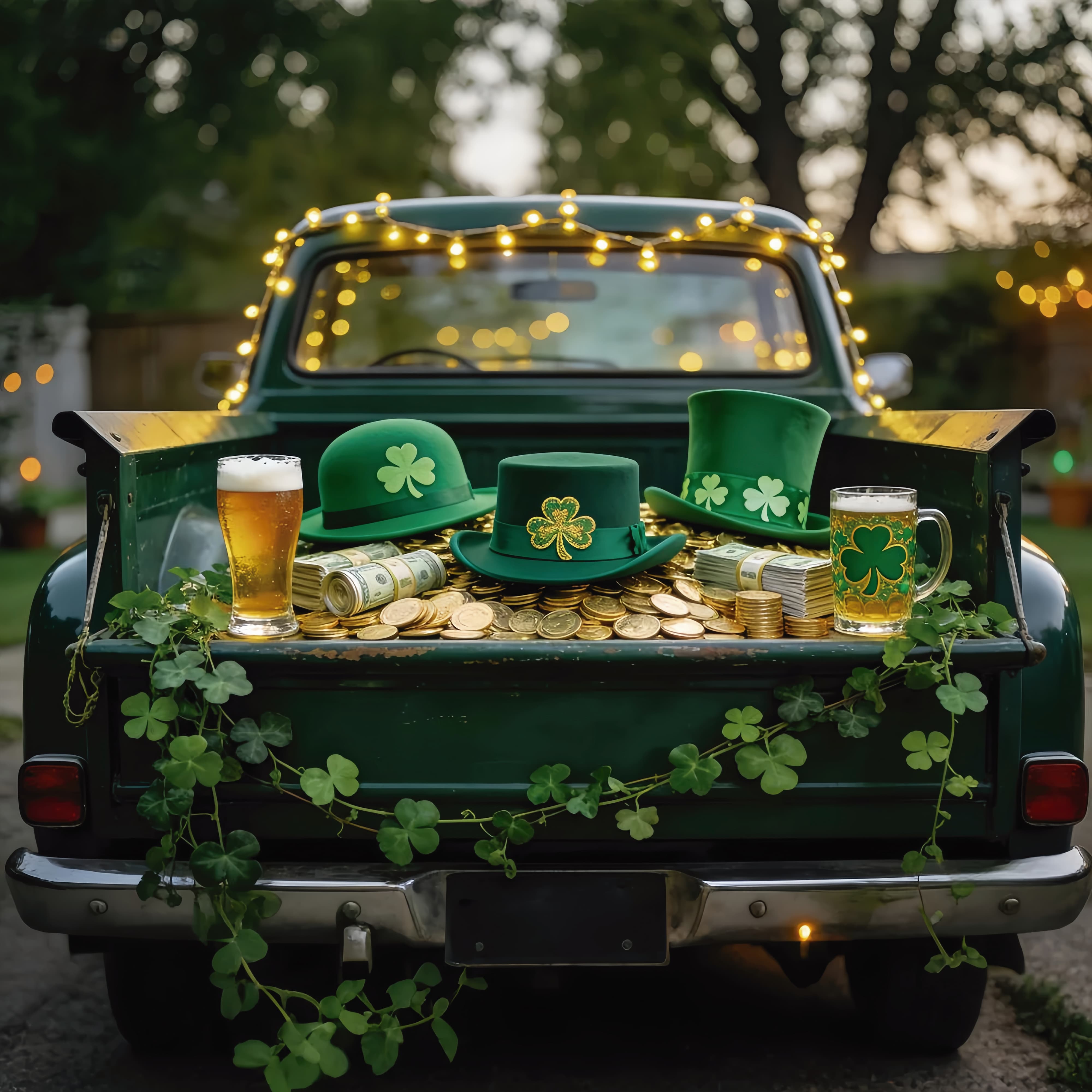 Irish Photo Backdrops Scattered Gold Coins Truck St Patrick's Day Backdrop LXX512-45