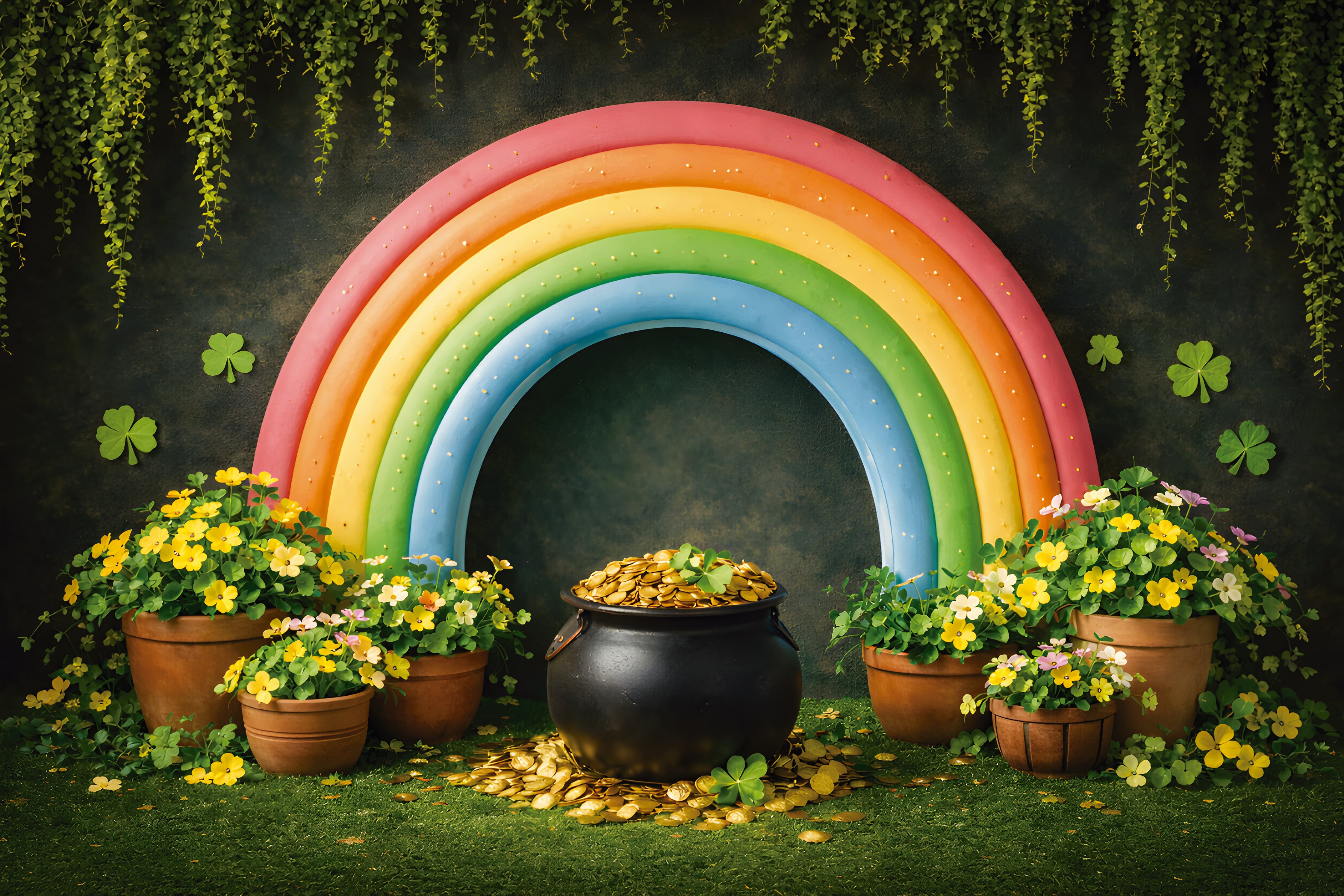 St Patrick's Backdrop Rainbow Gold Cauldron Garden St Patricks Day Backdrops LXX512-46