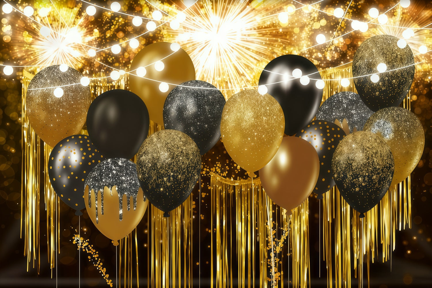 New Years Backdrop Gold Glitter Shimmer Bokeh New Year Balloon Backdrop LXX512-5
