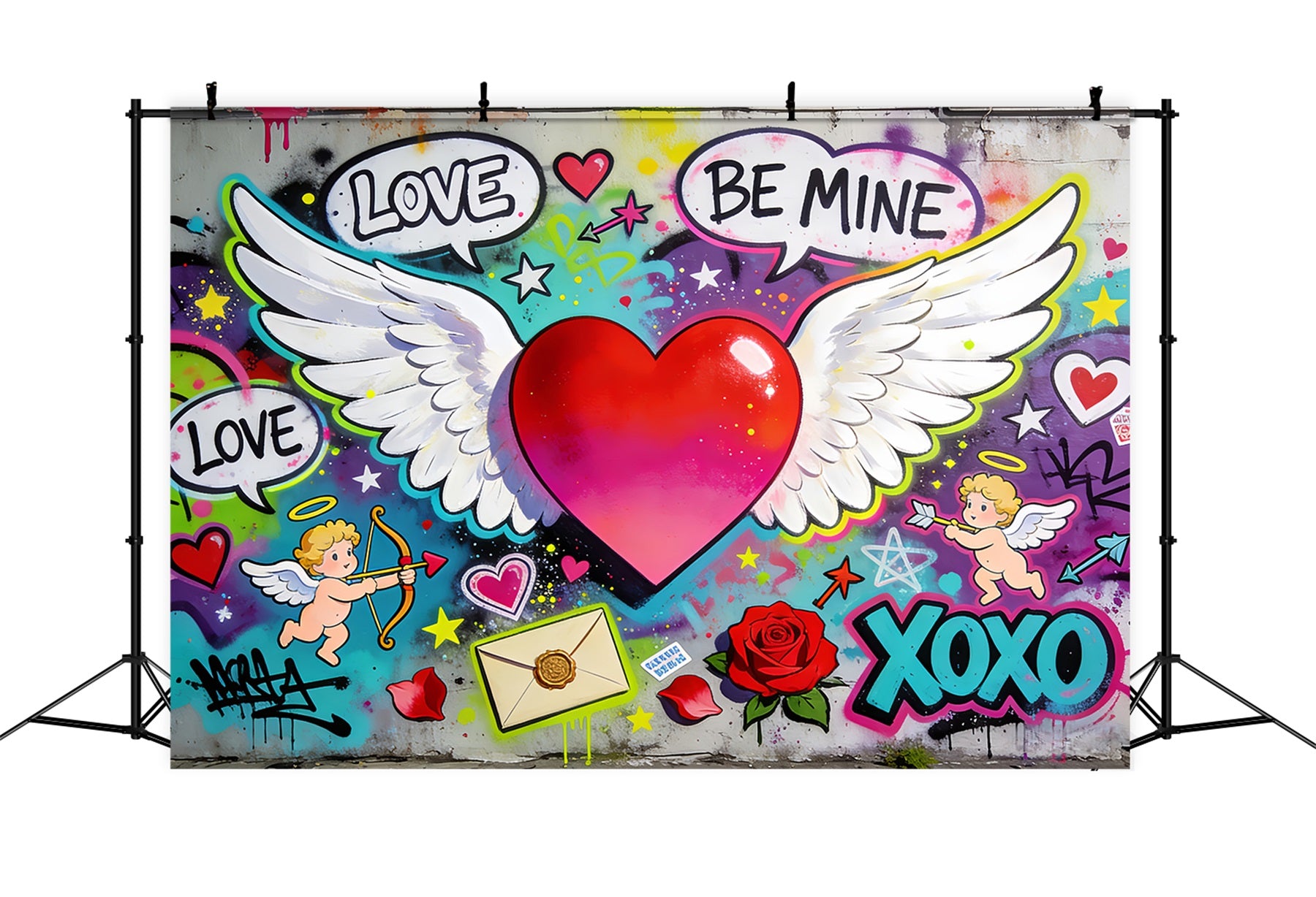XOXO Backdrop Graffiti Love Winged Heart Cupid Backdrop LXX512-51