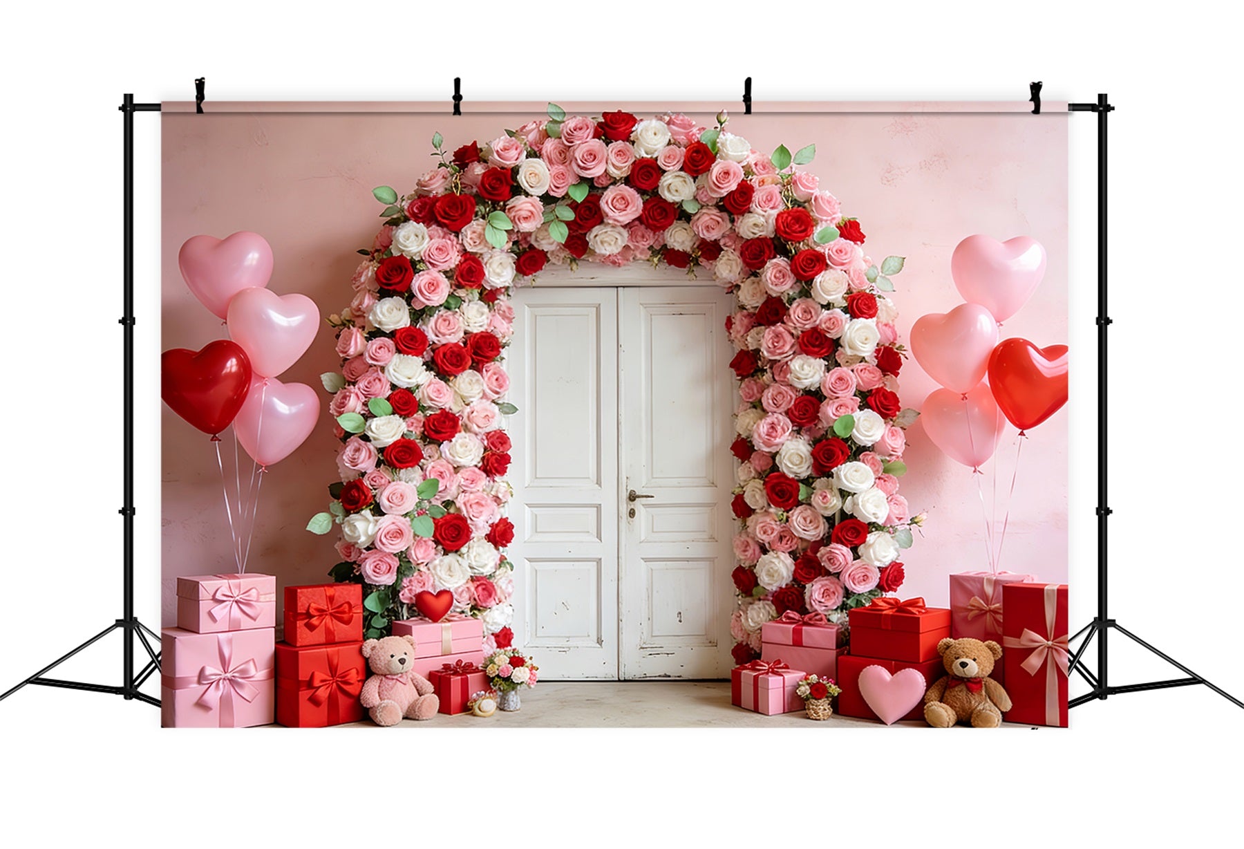 Floral Arch Valentine Backdrop Rose Door Wreath Gifts Heart Balloon Backdrop LXX512-53