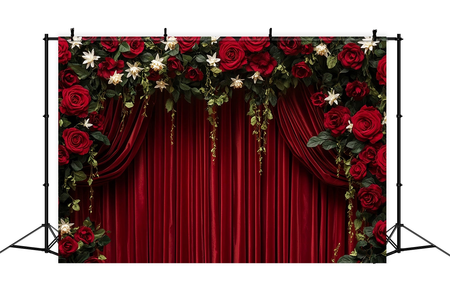 Red Roses Backdrop Crimson Velvet Curtain Elegance Valentine's Day Backdrop LXX512-56