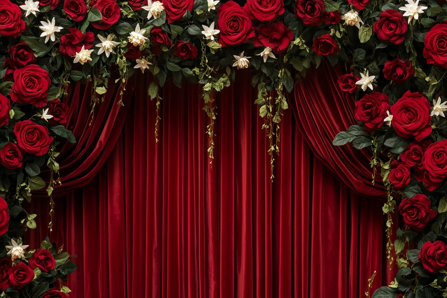 Red Roses Backdrop Crimson Velvet Curtain Elegance Valentine's Day Backdrop LXX512-56