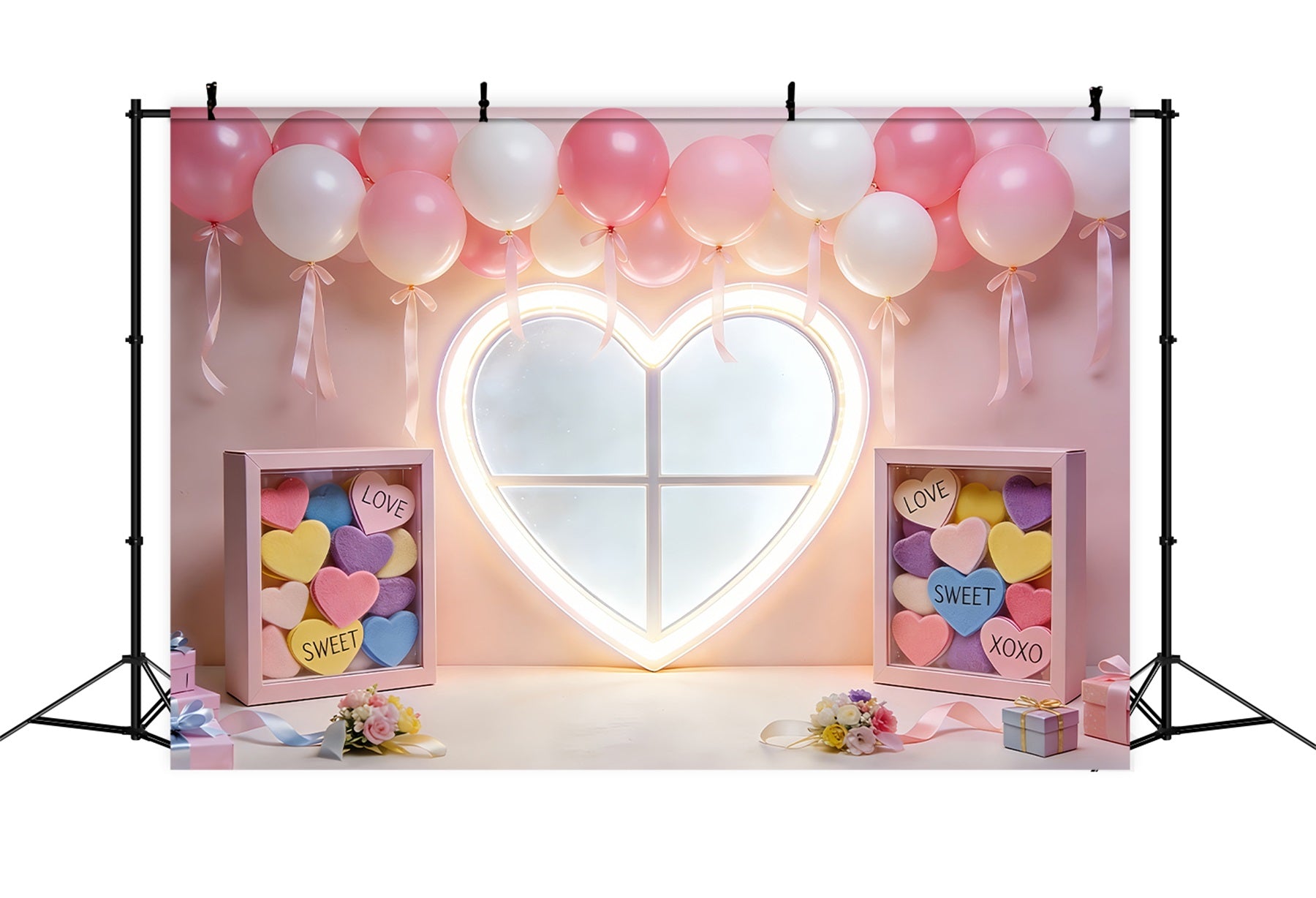 Heart Backdrop Soft Blush Balloon Heart Pink Valentine Backdrop LXX512-62