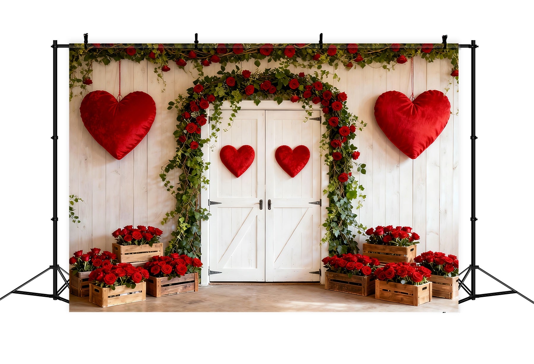 Rustic Farmhouse Valentine Backdrop Rose Floral Arch Hearts Backdrop LXX512-63