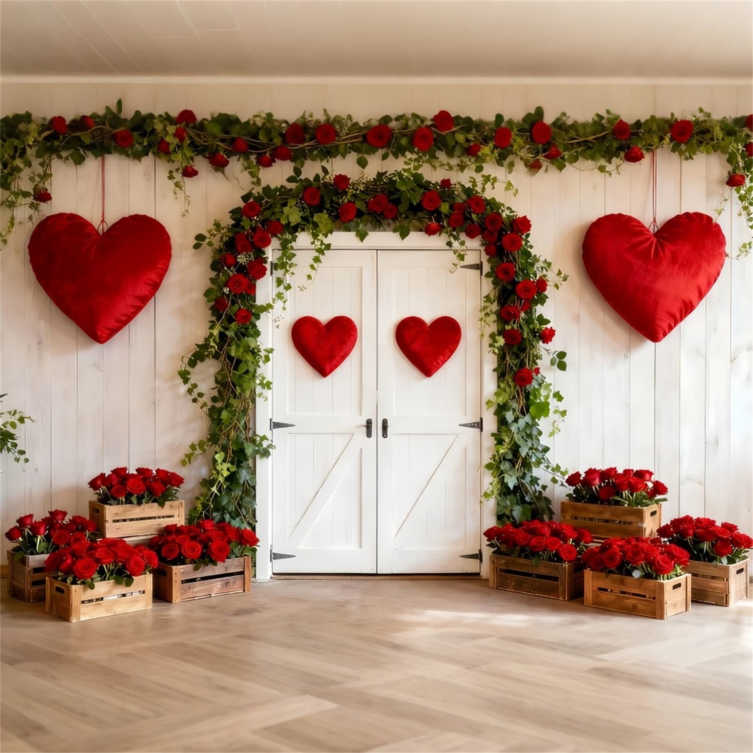 Rustic Farmhouse Valentine Backdrop Rose Floral Arch Hearts Backdrop LXX512-63