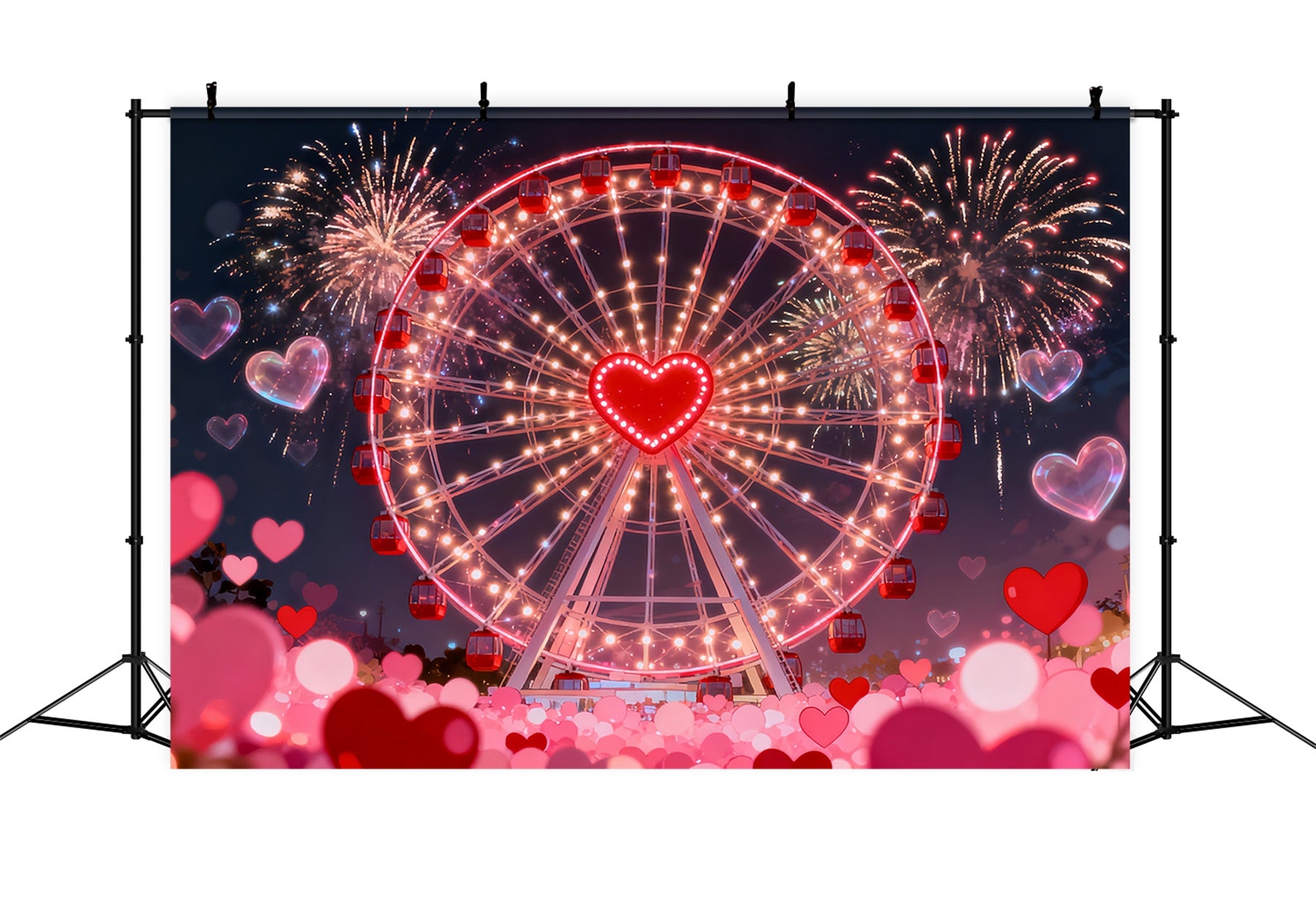 Glitter Valentine Backdrop Firework Heart Ferris Wheel Heart Backdrop LXX512-68