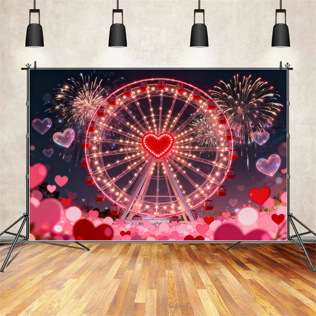Glitter Valentine Backdrop Firework Heart Ferris Wheel Heart Backdrop LXX512-68