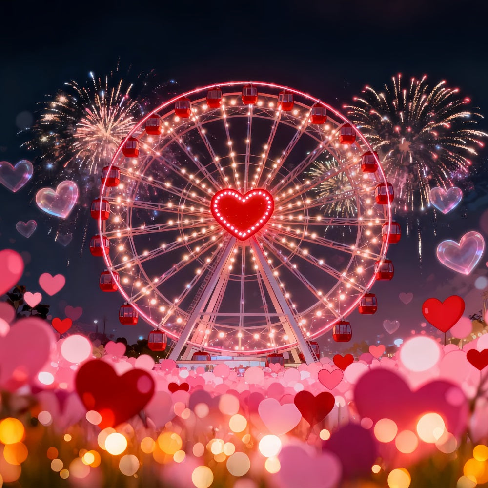 Glitter Valentine Backdrop Firework Heart Ferris Wheel Heart Backdrop LXX512-68