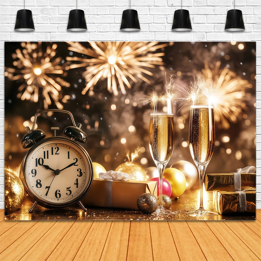 New Year's Backdrops Champagne Countdown Clock Firework Gold Glitter Backdrop LXX512-7