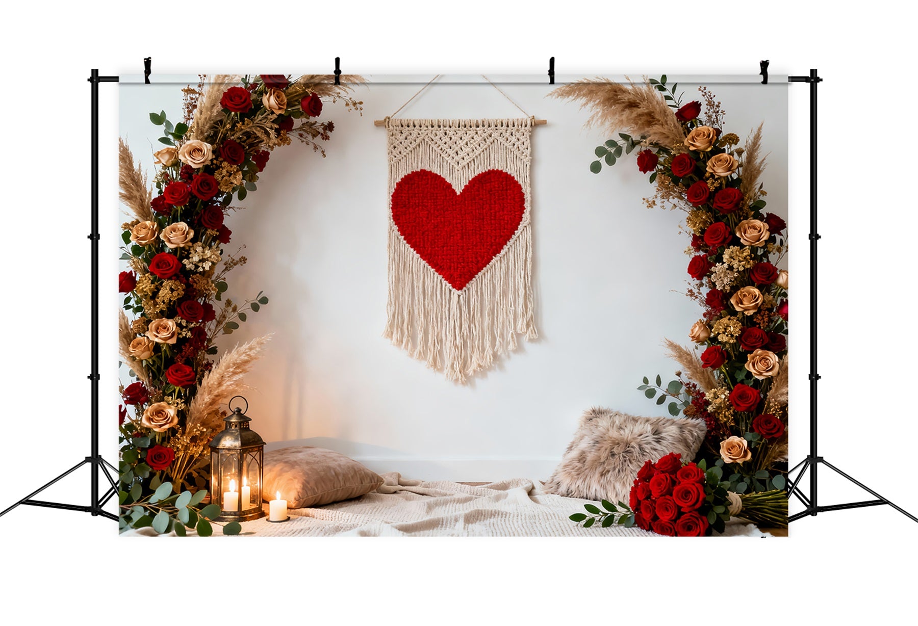 Boho Floral Valentine Backdrop Macrame Heart Rose Arch Love Backdrops LXX512-71