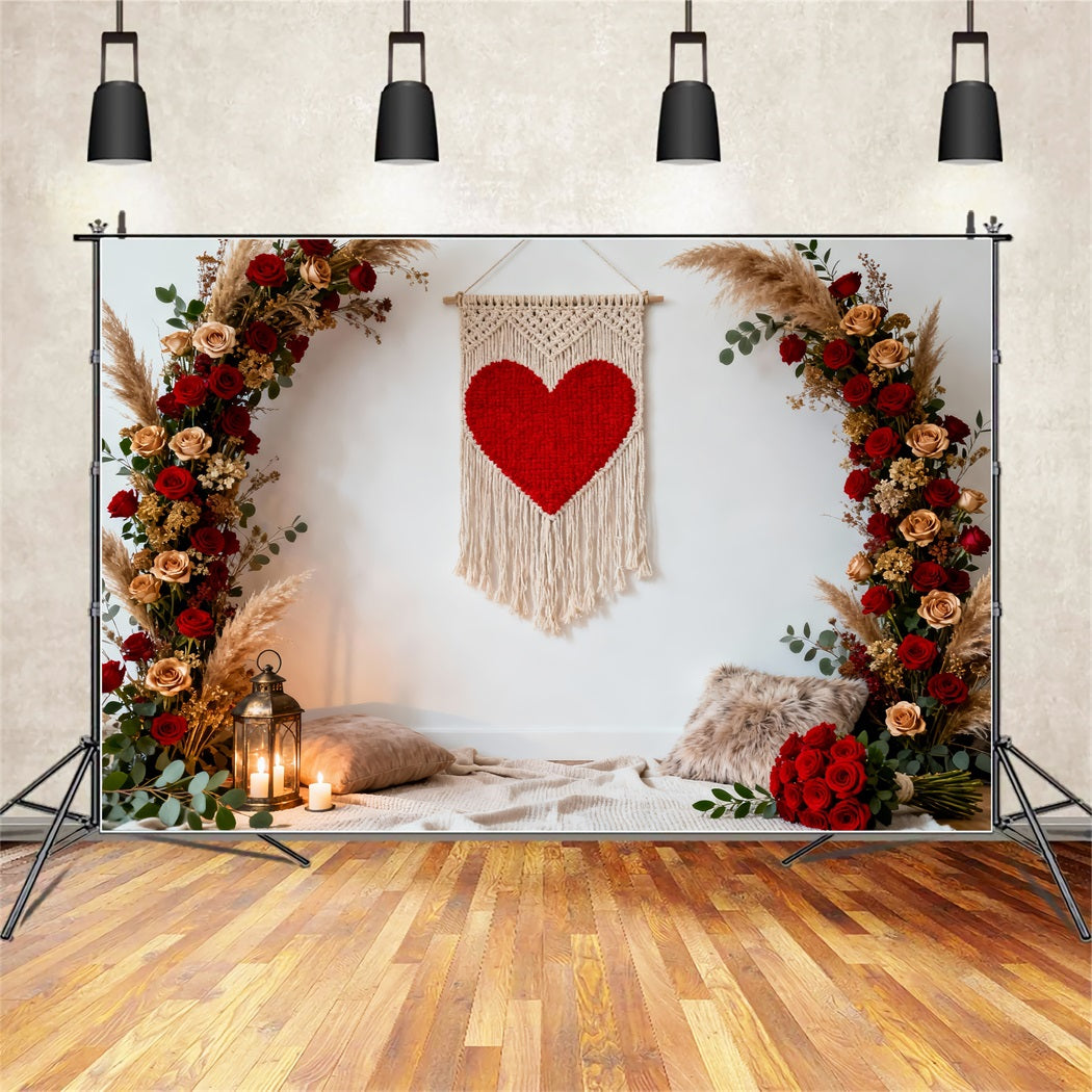 Boho Floral Valentine Backdrop Macrame Heart Rose Arch Love Backdrops LXX512-71
