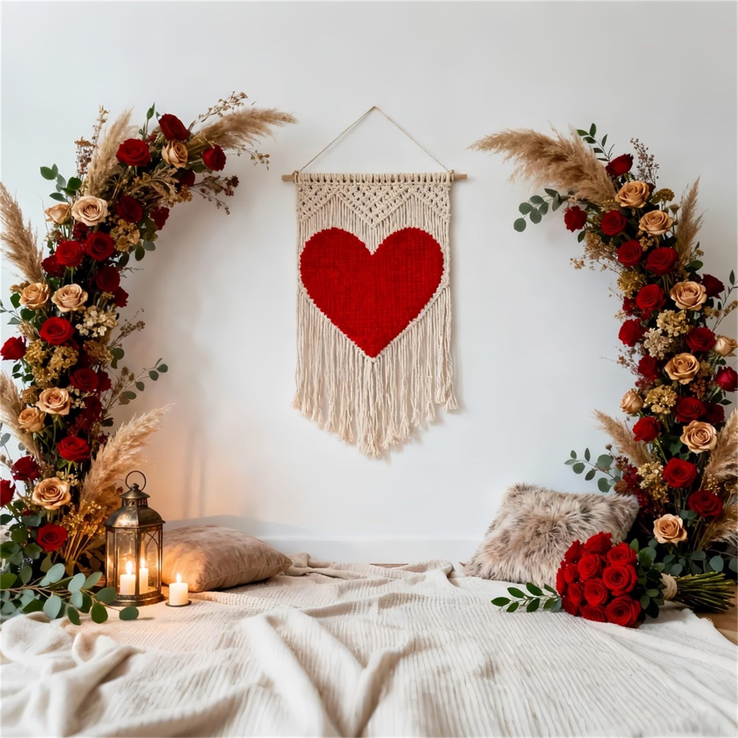 Boho Floral Valentine Backdrop Macrame Heart Rose Arch Love Backdrops LXX512-71