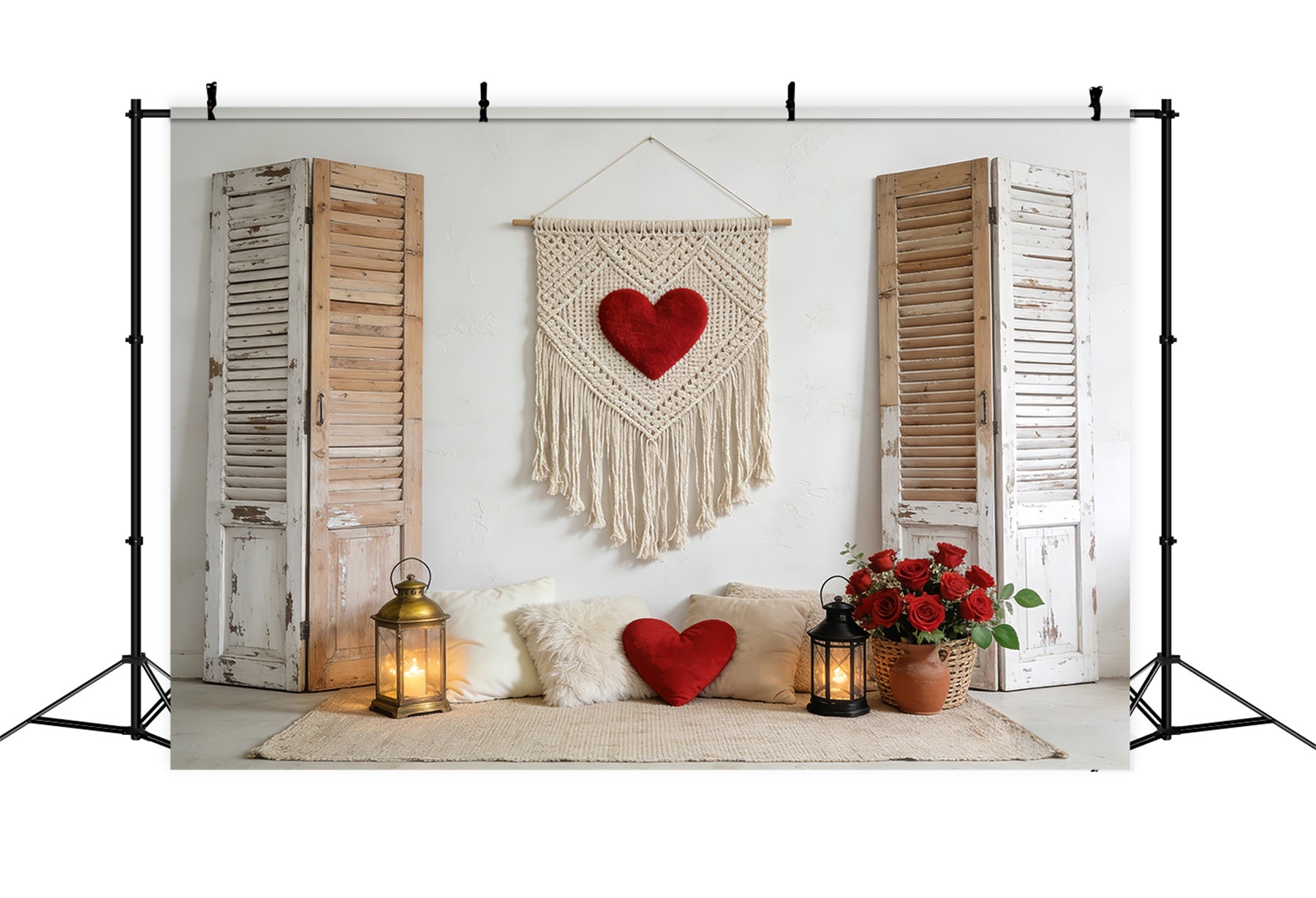 Love Backdrops Rustic Shutter Macrame Heart Boho Floral Valentine Backdrop LXX512-72